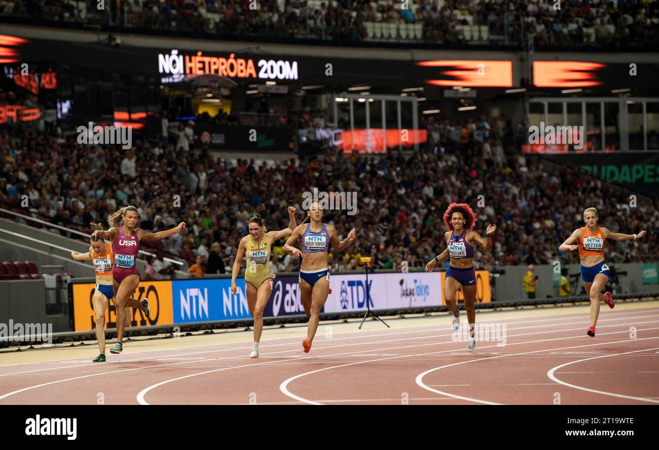 Anna Hall of the USA competing in the 200m heptathlon at the World Athletics Championships at the National Athletics Centre in Budapest on August 19, Stock Photo