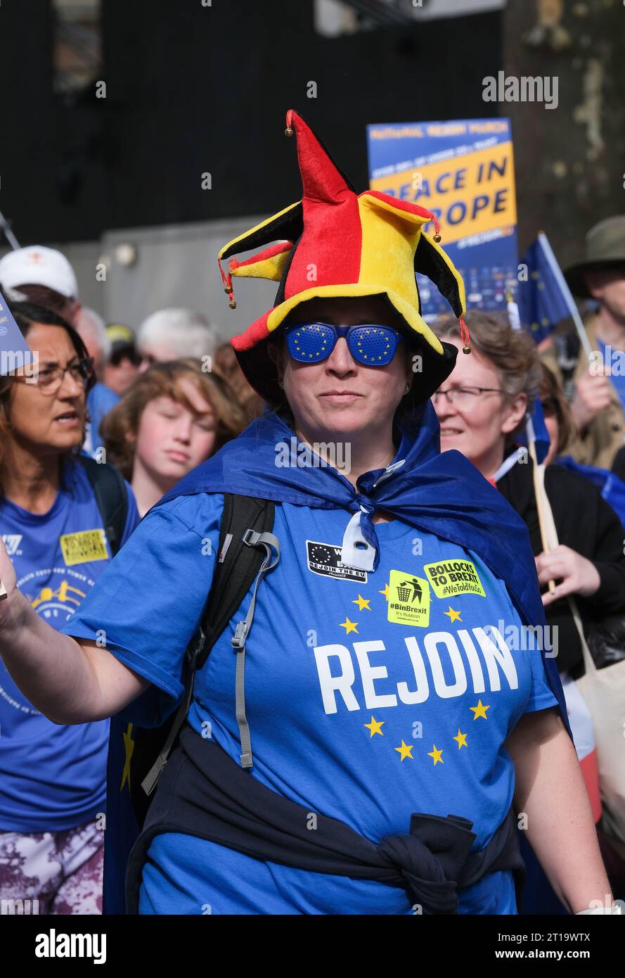 Rejoin March London, UK. 23rd September 2023. Pro-EU supporter at the anti-Brexit ...