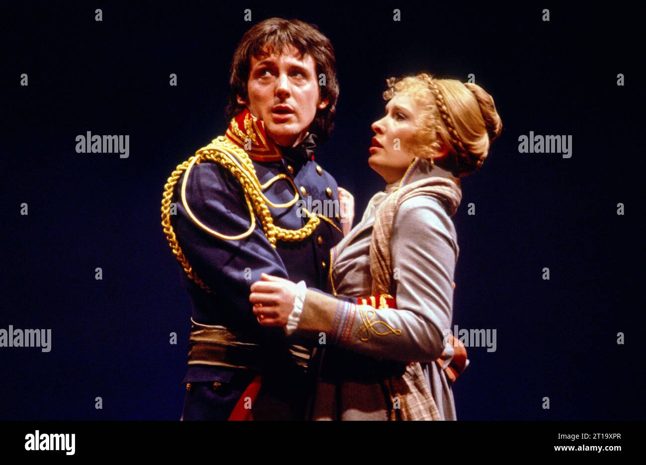 Patrick Drury (Prince Friedrich Arthur of Homburg), Lindsay Duncan (Princess Natalie of Orange) in THE PRINCE OF HOMBURG by Heinrich von Kleist at the Cottesloe Theatre, National Theatre (NT), London SE1  22/04/1982  in a version by John James  design: Alison Chitty  lighting: Stephen Wentworth  director: John Burgess Stock Photo