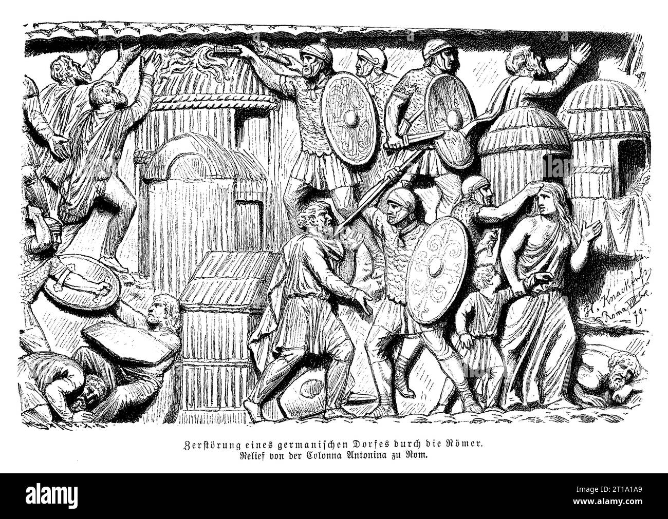 Destruction of German village by Roman Army,, bas relief on the Column