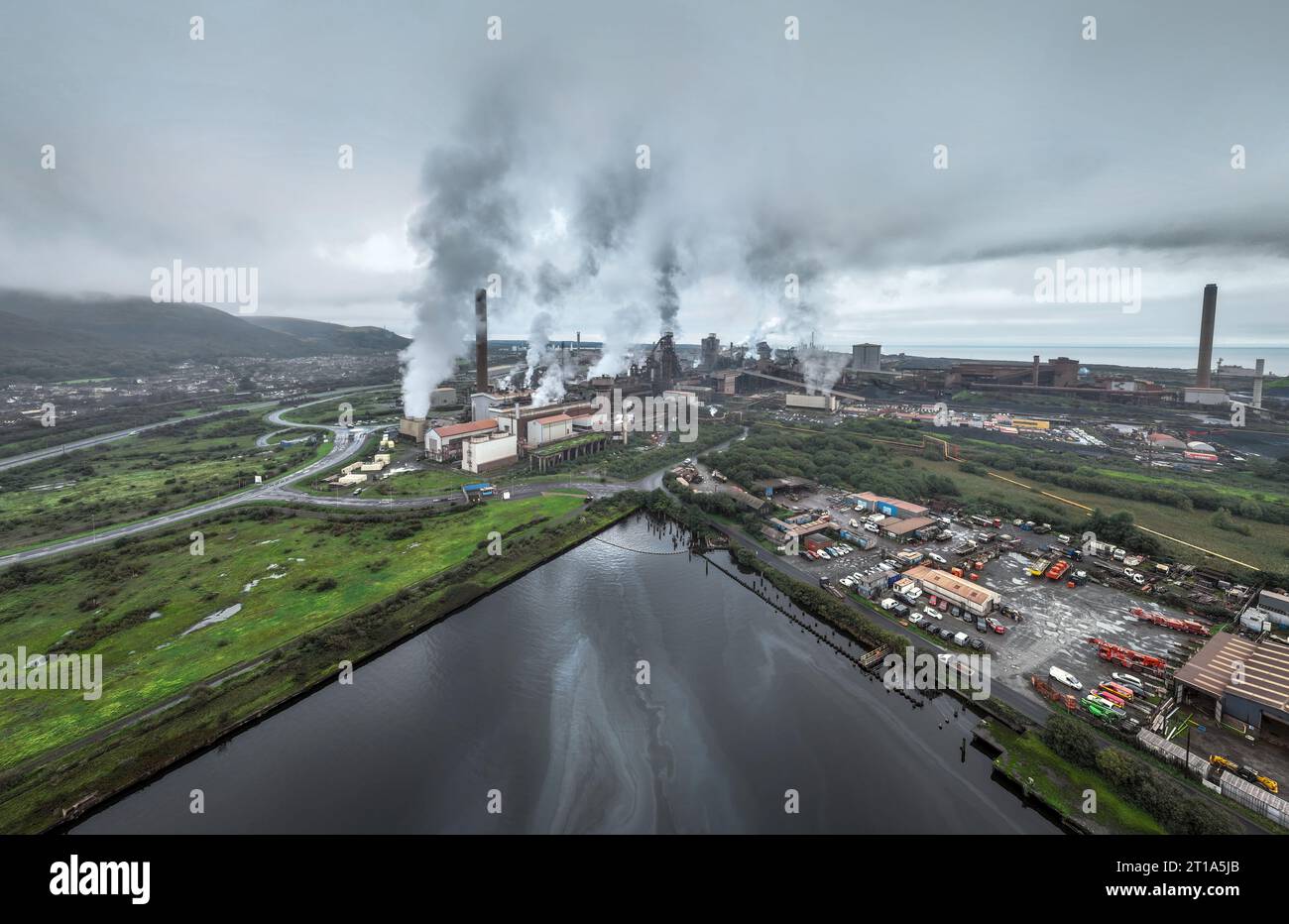 Editorial Port Talbot, UK October 12, 2023 Drone view of the Tata