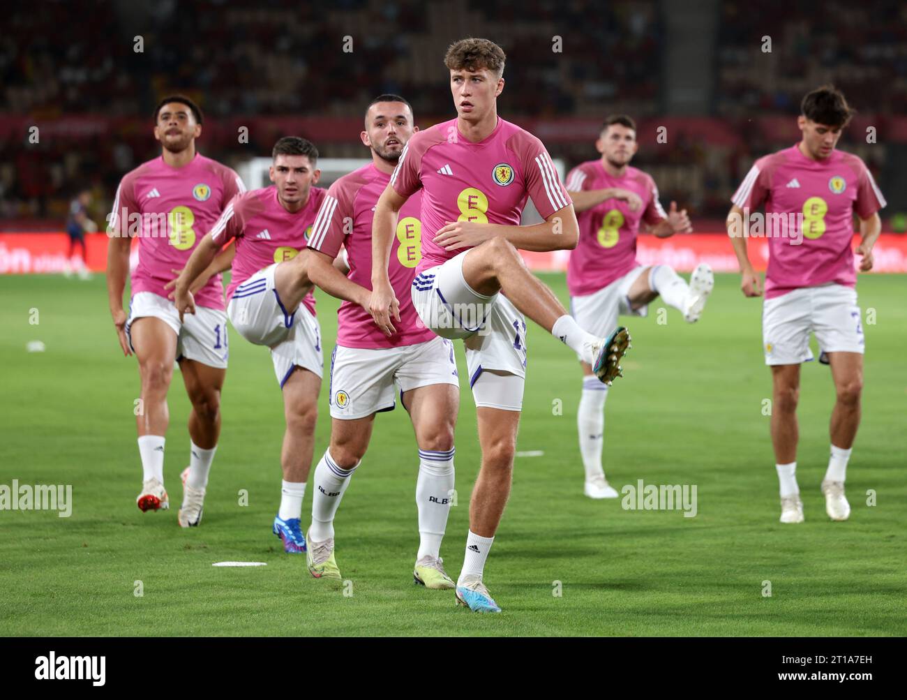 Scotland's Jack Hendry warming up before the UEFA Euro 2024 Qualifying Group D match at the Estadio La Cartuja de Sevilla in Seville, Spain. Picture date: Thursday October 12, 2023. Stock Photo
