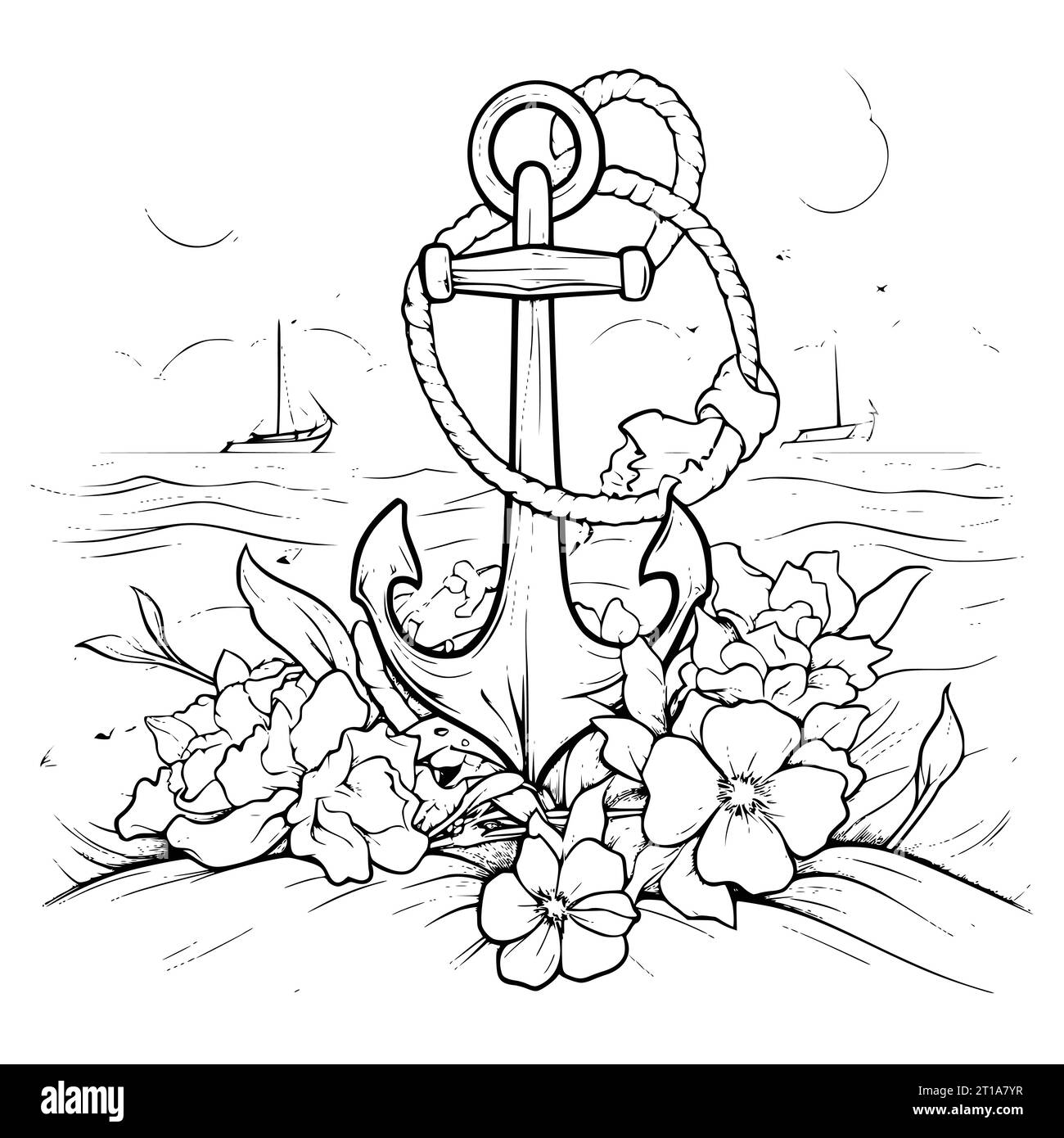 Boat Anchor Coloring Pages Drawing For Kids Stock Vector