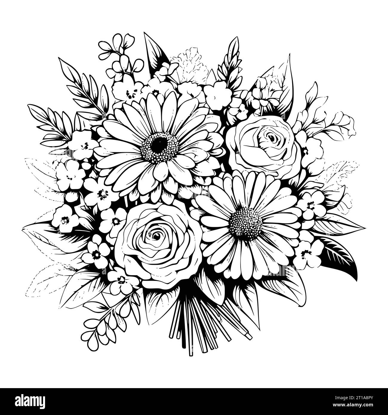 Bouquet Flowers Coloring Page for Kids Stock Vector