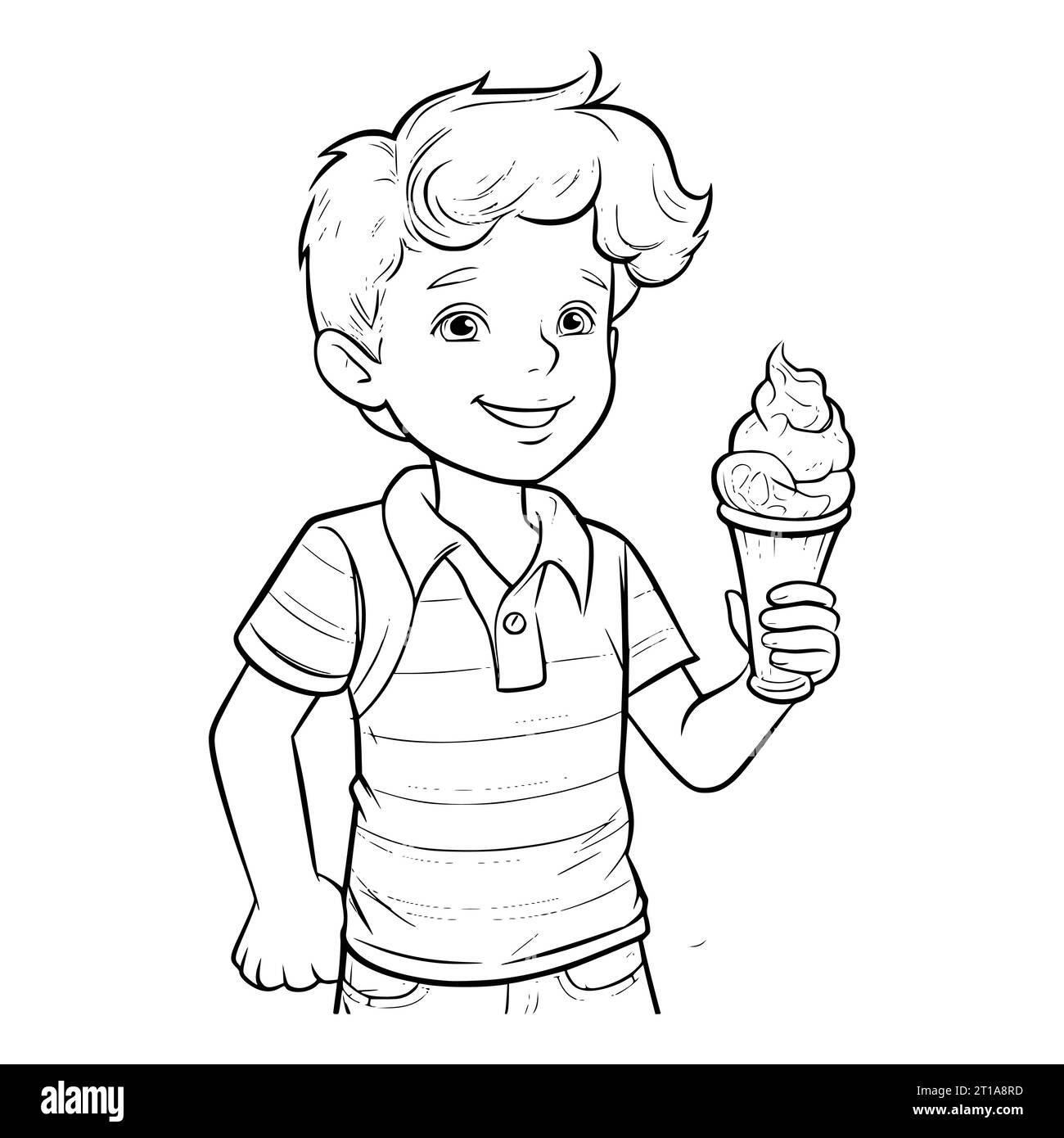 Boy Holding Ice Cream Coloring Page For Kids Stock Vector