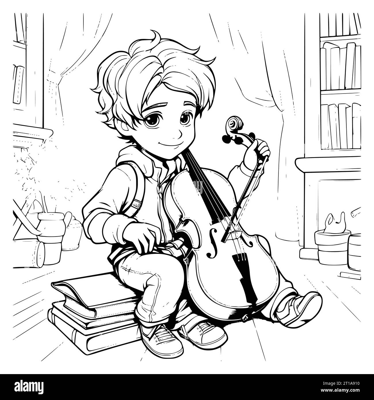Boy Playing Violin Coloring Pages Drawing For Kids Stock Vector
