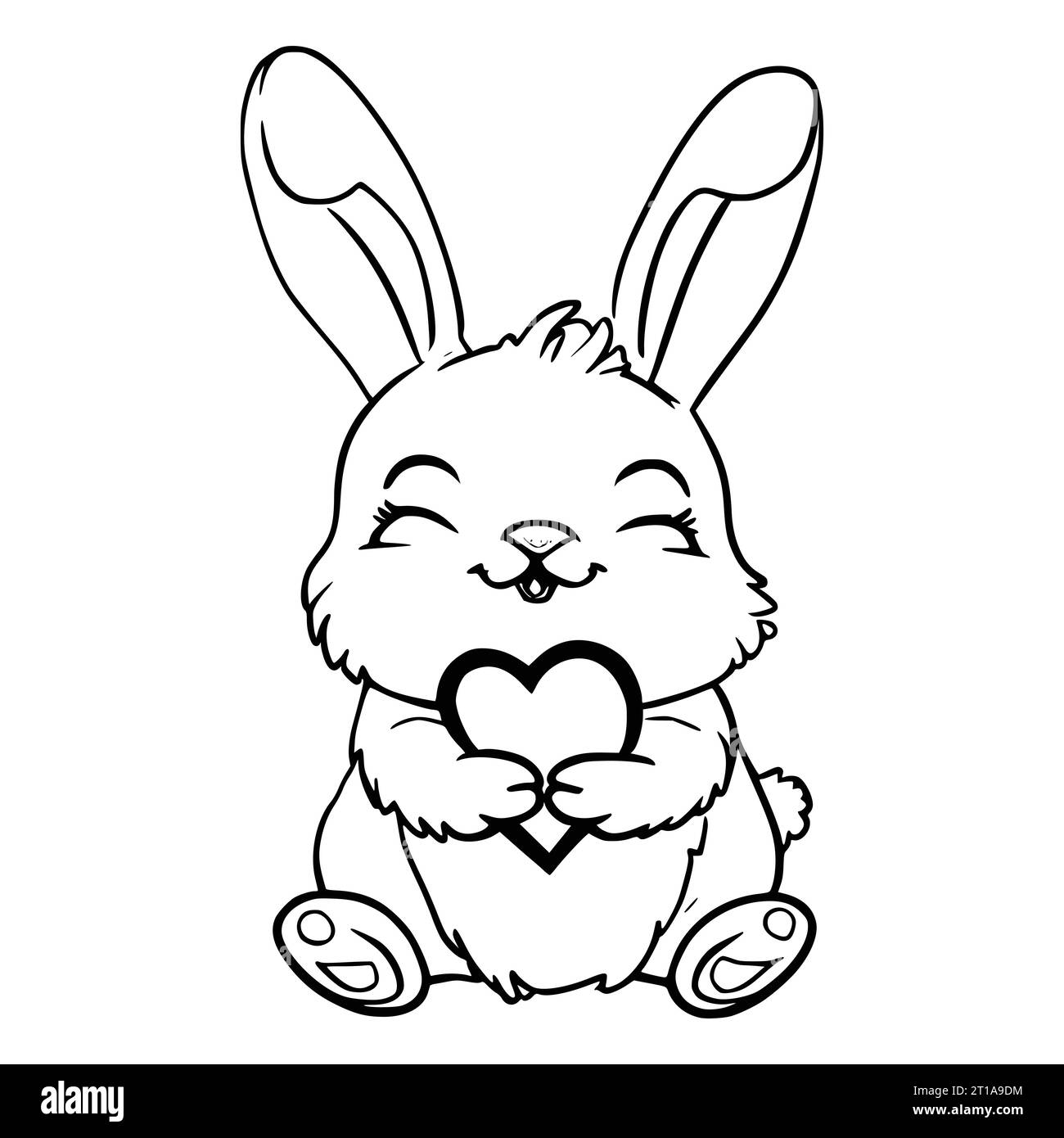 Bunny With Heart Coloring Page Stock Vector