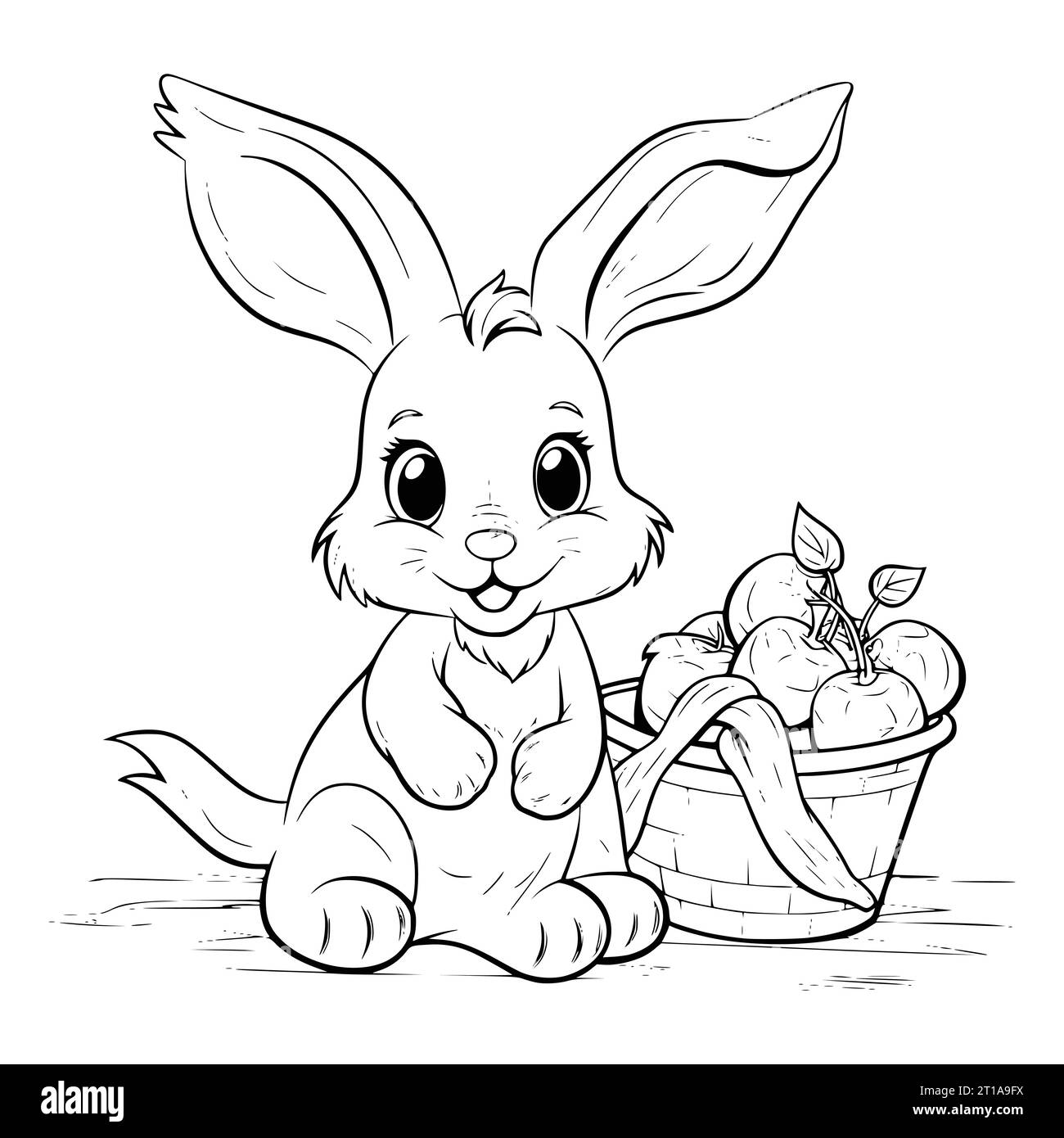 Bunny With A Ripe Tasty Carrot Coloring Page For Kids Stock Vector