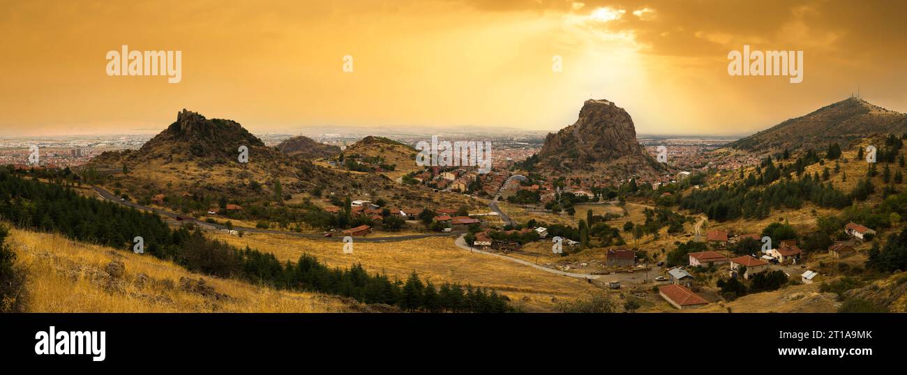 Autumn morning in Afyonkarahisar and Karahisar castle. Turkey's thermal tourism capital. Stock Photo