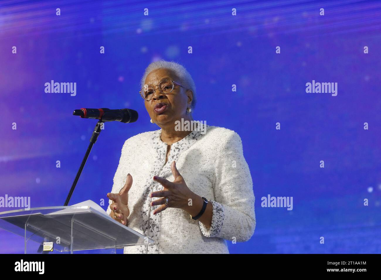 Mozambican activist Graça Machel, former first lady of South Africa and widow of Nelson Mandela, speaks at Rio Innovation Week Stock Photo