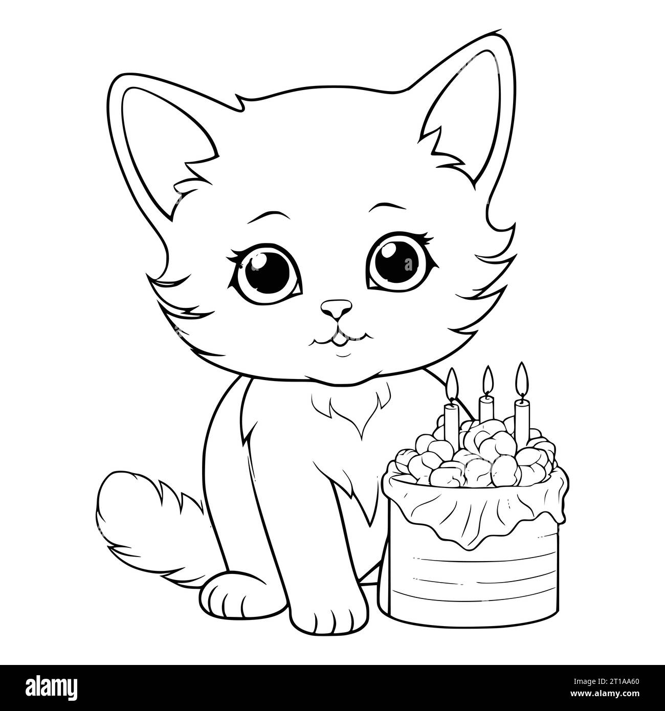 Cat Birthday Coloring Pages Drawing For Kids Stock Vector