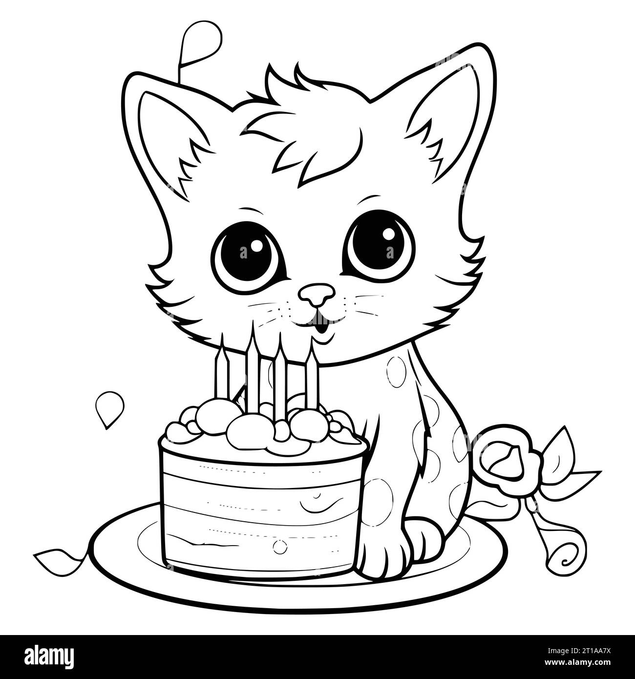Cat Birthday Coloring Pages Drawing For Kids Stock Vector