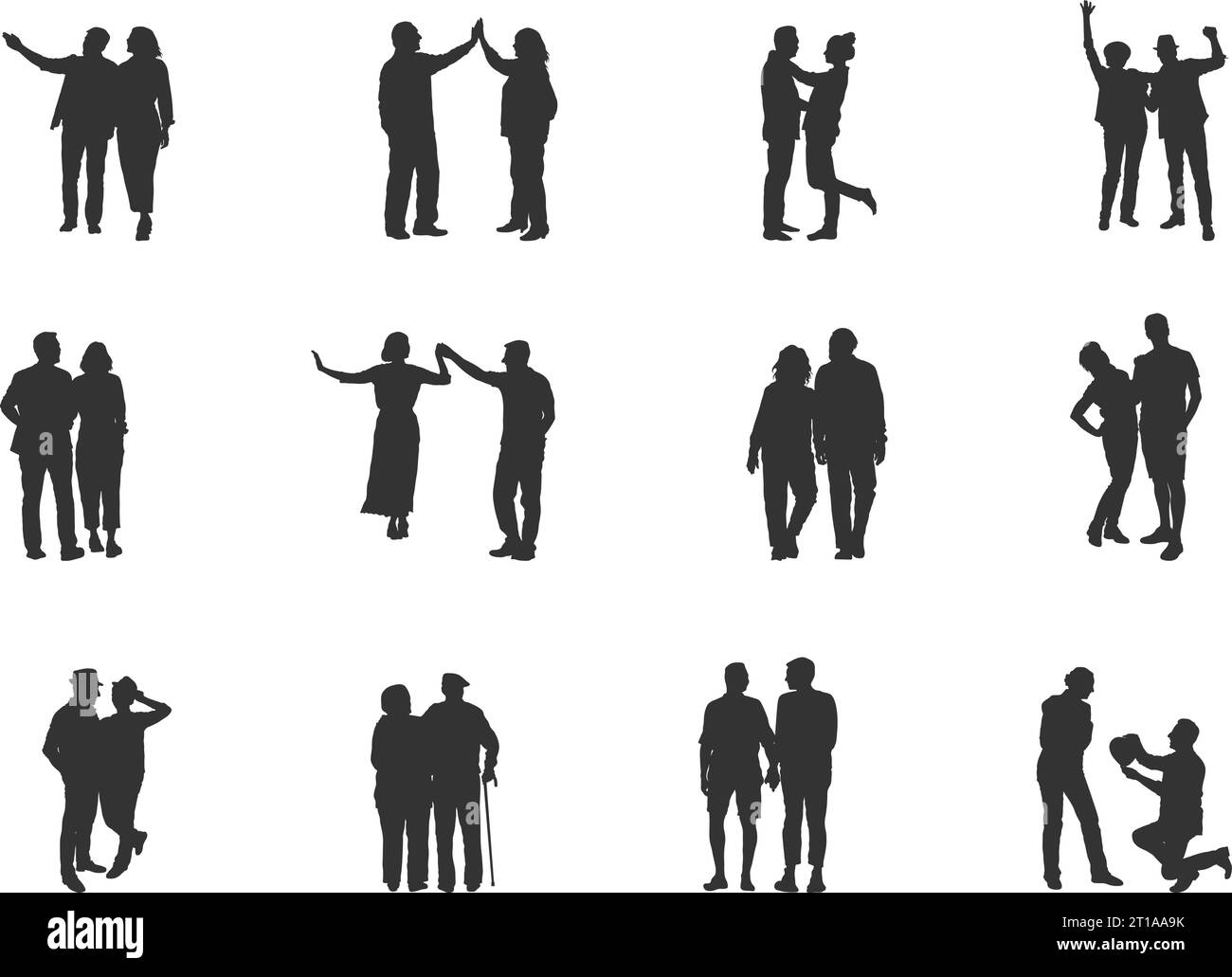 Elderly couple silhouette, Old couple silhouettes, Couple silhouette, Romantic couple vector, Couple svg, Couple icon Stock Vector