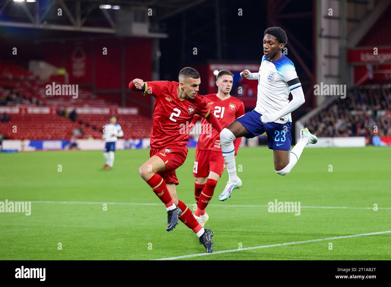 Nottingham, UK. 12th Oct, 2023. Serbia's Viktor Rogan and England's ...