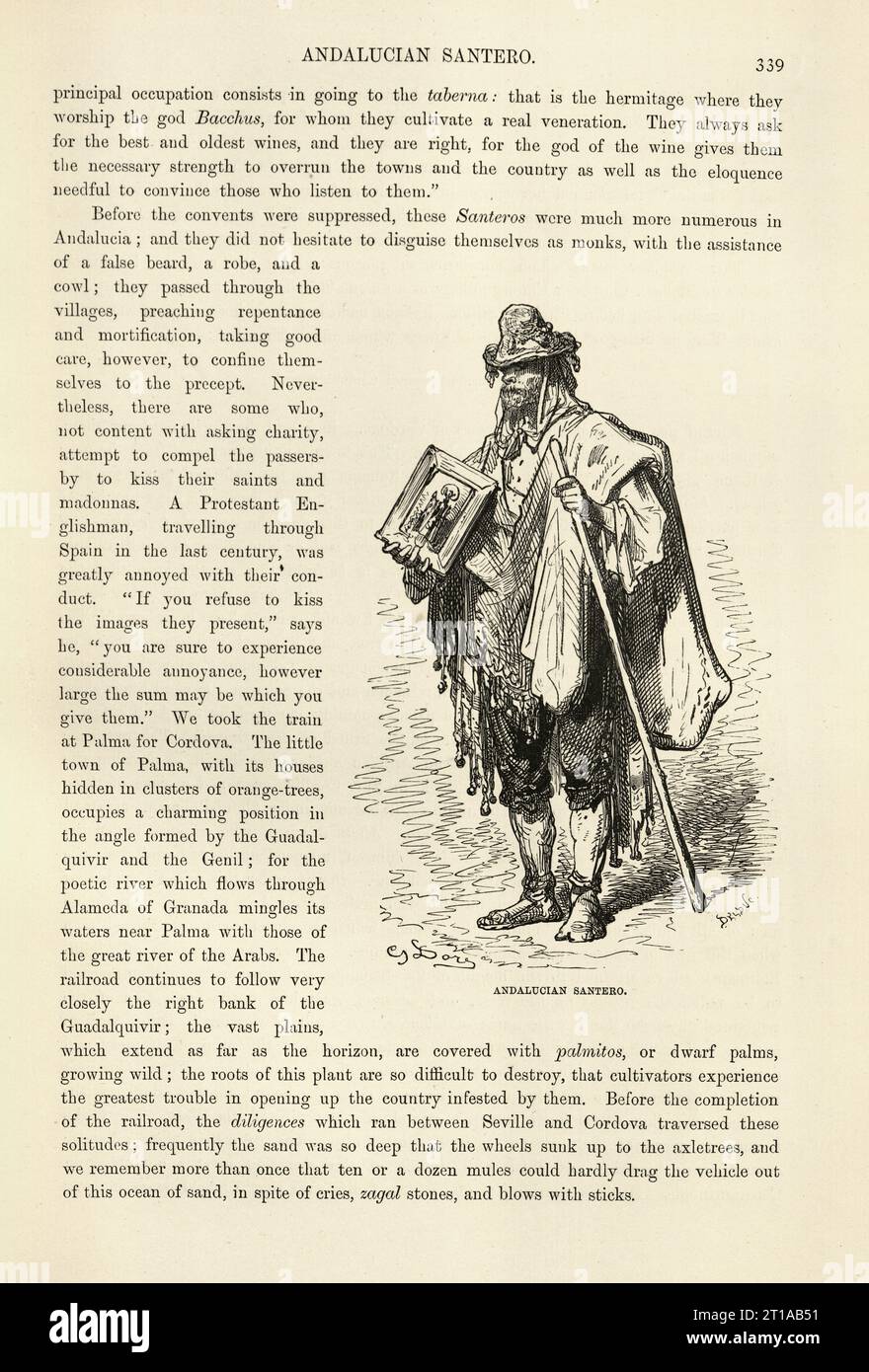 Vintage illustration by Gustave Dore, Traditional Spanish Andalucian Santero, Spain 19th Century, An artisan who creates santos y revultos and other Spanish-style religious artwork Stock Photo