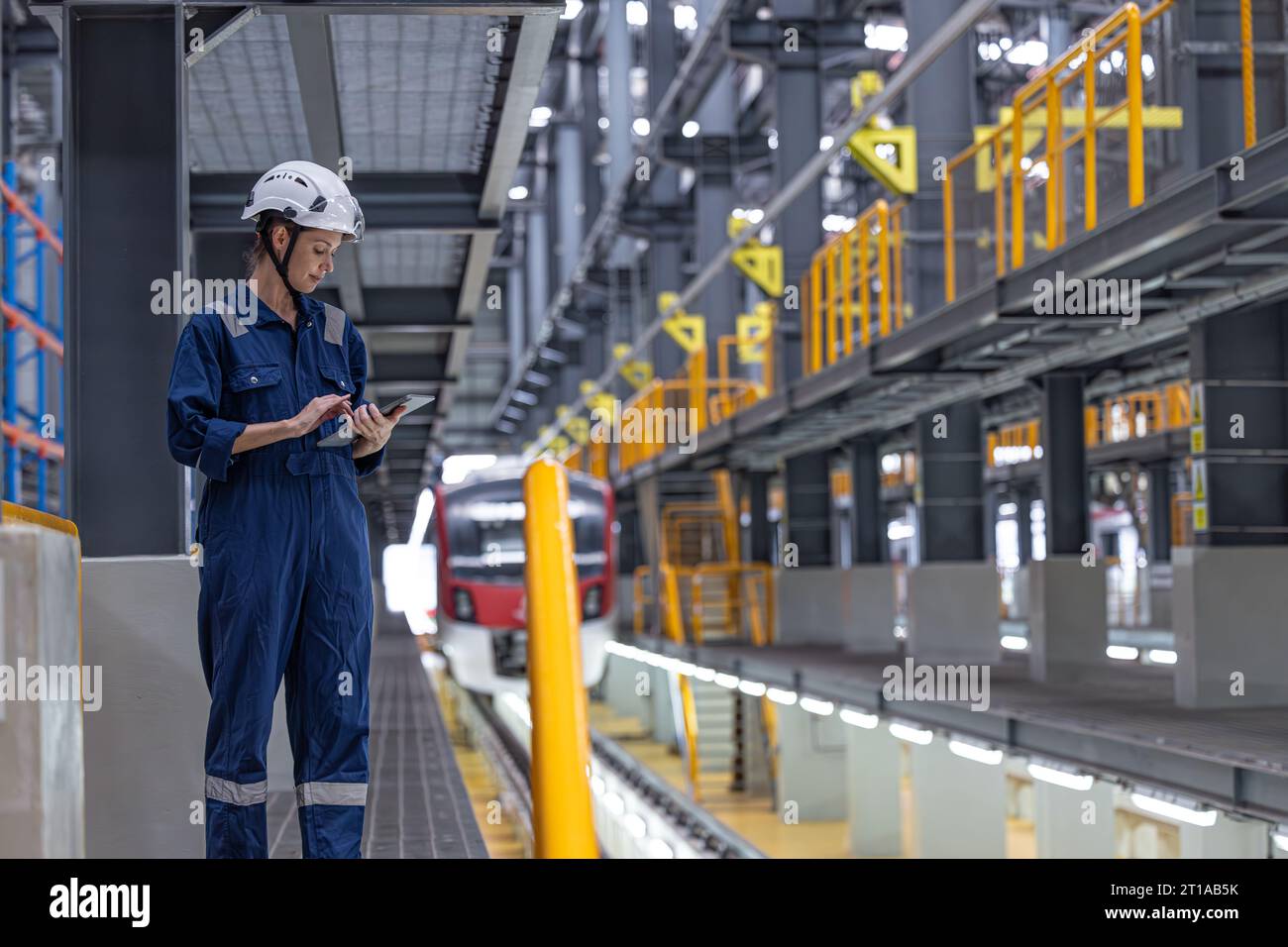 Professional electricity train rail engineer worker working train