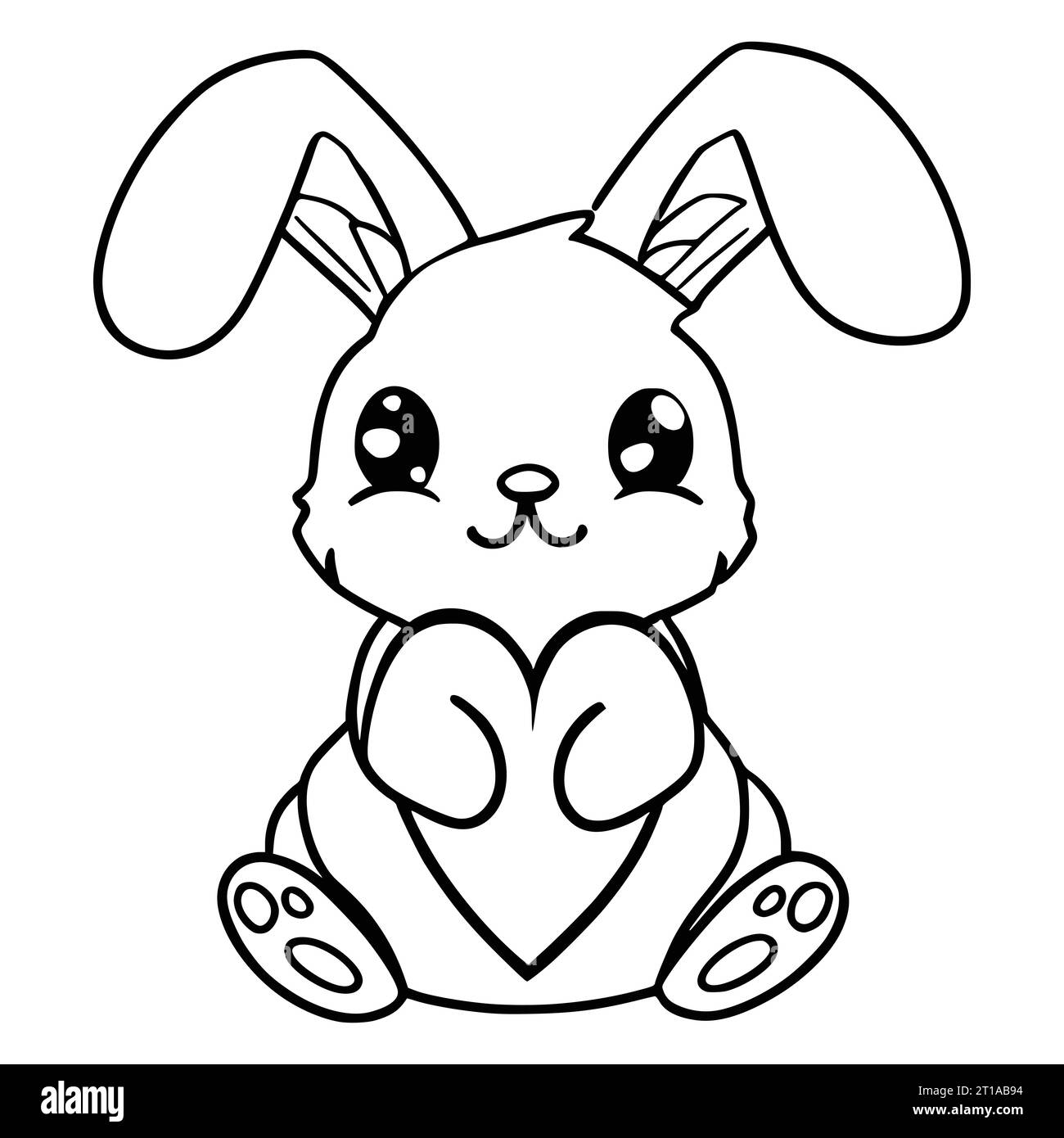 Rabbit and Heart Coloring Pages for Kids and Toddlers Stock Vector