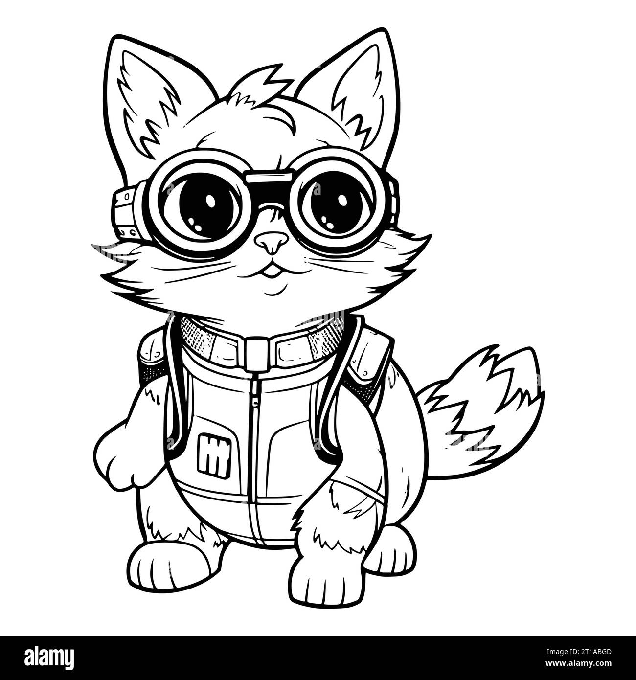 Cat Wearing Diving Goggles Coloring Pages Stock Vector