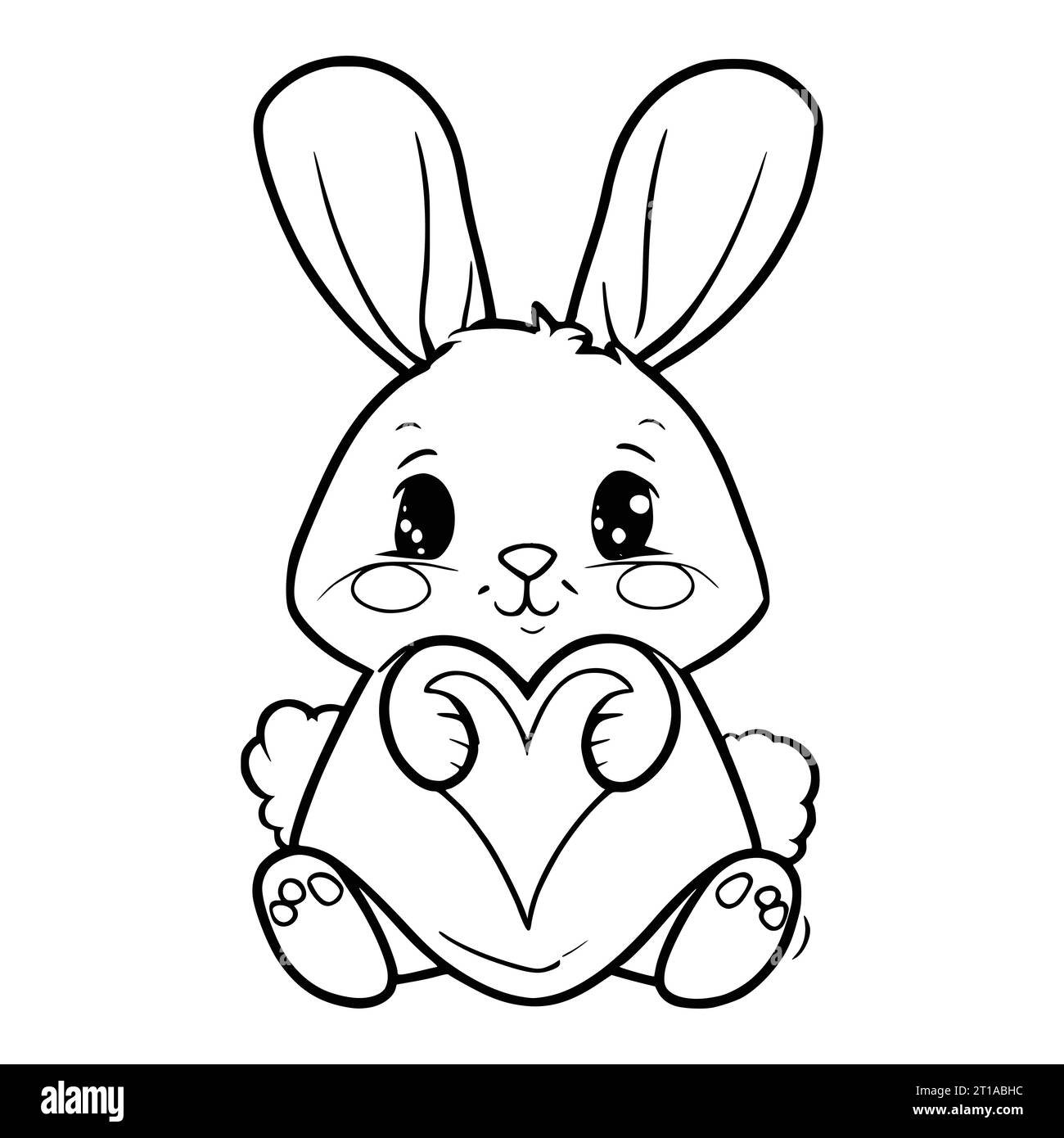 Rabbit and Heart Coloring Pages for Kids and Toddlers Stock Vector
