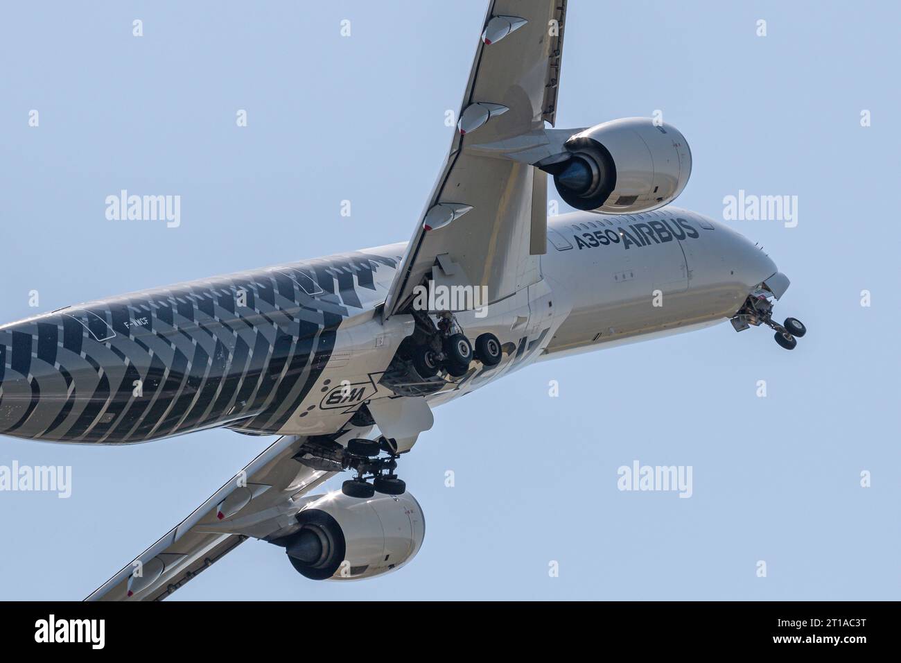 New Airbus A350 XWB passenger plane performing at the Berlin ILA Air Show, Berlin Stock Photo