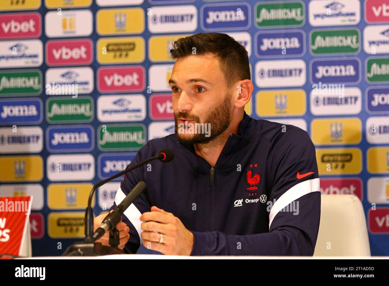KYIV, UKRAINE - September 3, 2021: France National Team goalkeeper and captain Hugo Lloris attends press-conference before the FIFA World Cup 2022 European Qualifying round game Ukraine v France Stock Photo