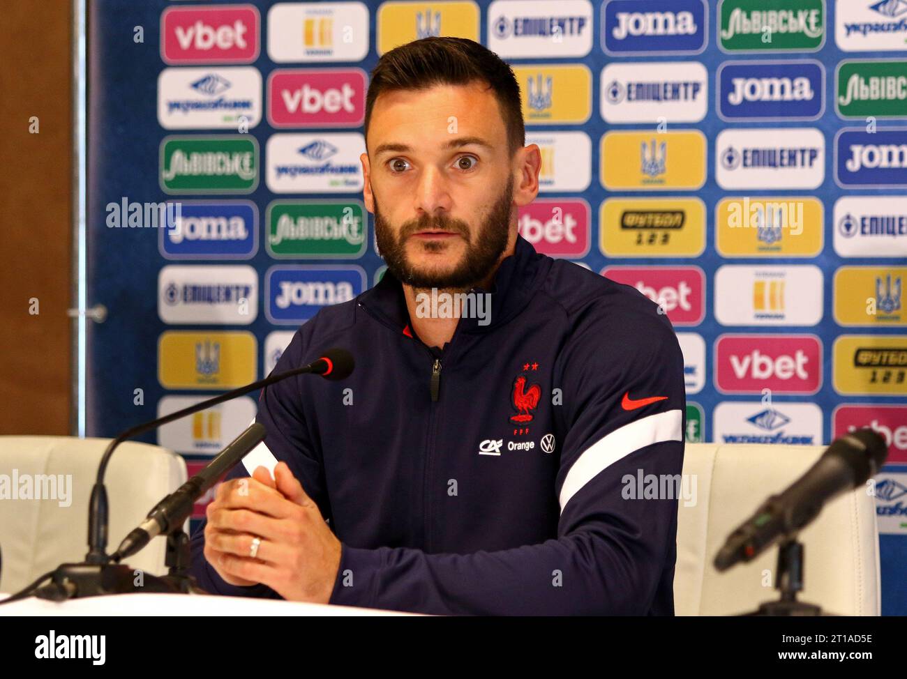 KYIV, UKRAINE - September 3, 2021: France National Team goalkeeper and captain Hugo Lloris attends press-conference before the FIFA World Cup 2022 European Qualifying round game Ukraine v France Stock Photo