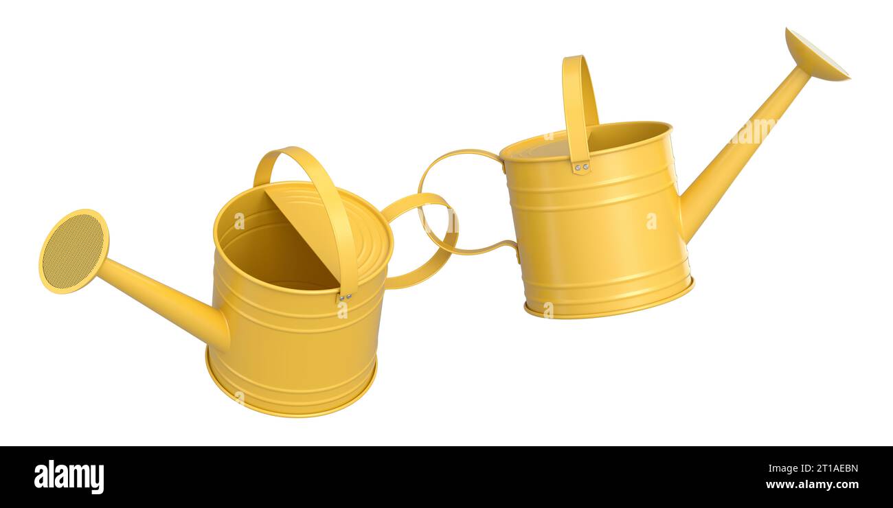 Set of watering can isolated on a white background. 3d render concept of gardening equipment tools for farm and harvesting Stock Photo