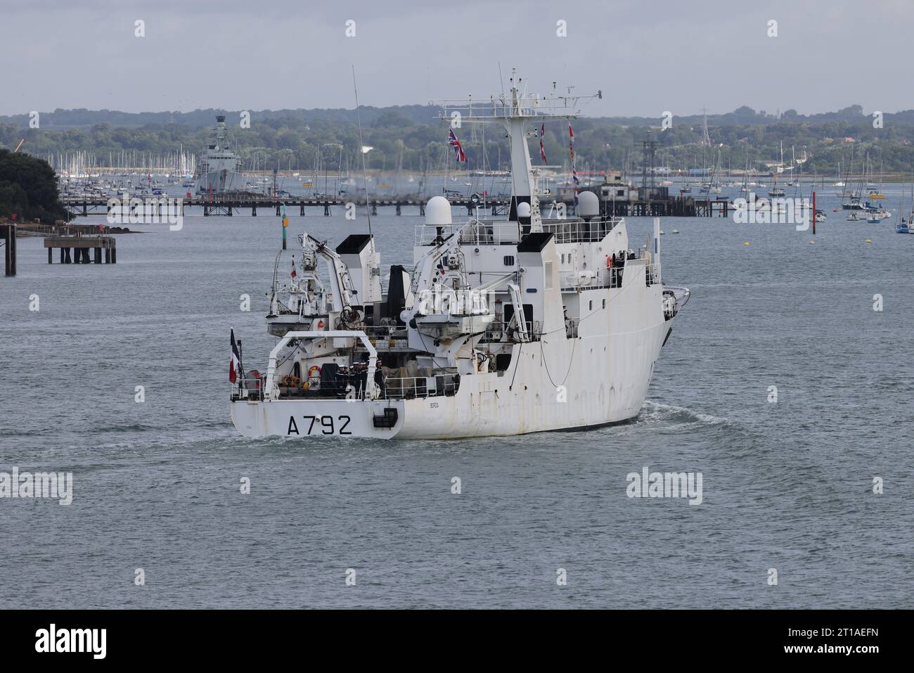 The French Navy Laperouse class survey ship FS BORDA heads towards a