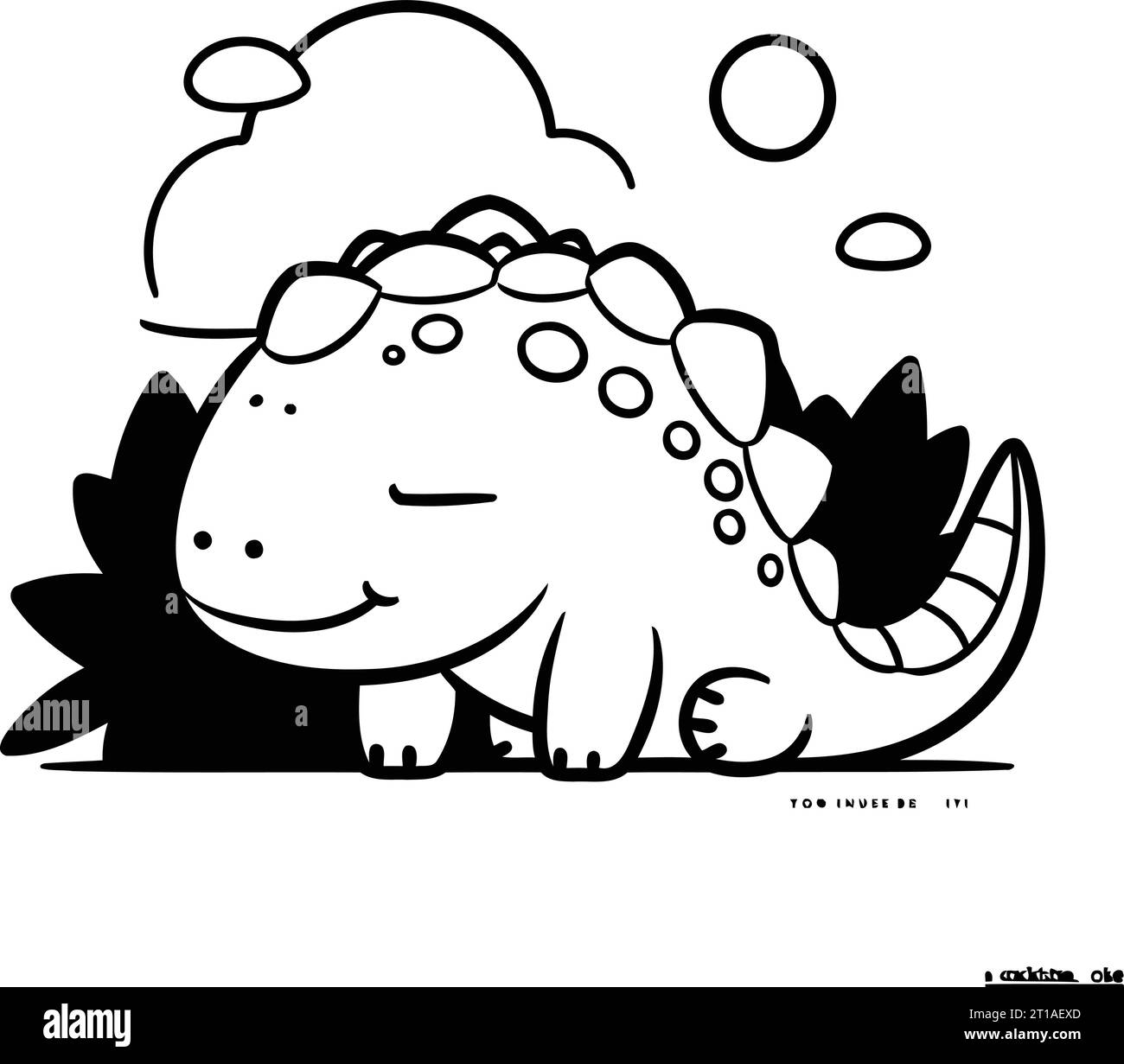 Cute dinosaur. Vector illustration. Black and white linear drawing ...