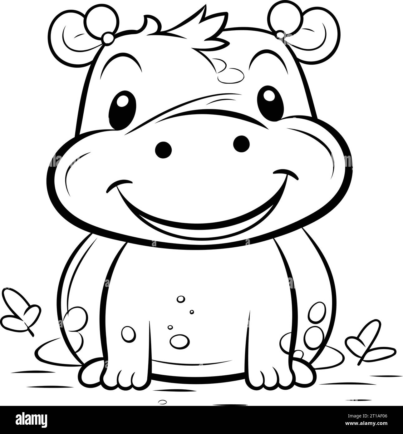 Black and White Cartoon Illustration of Hippo Animal Character Coloring