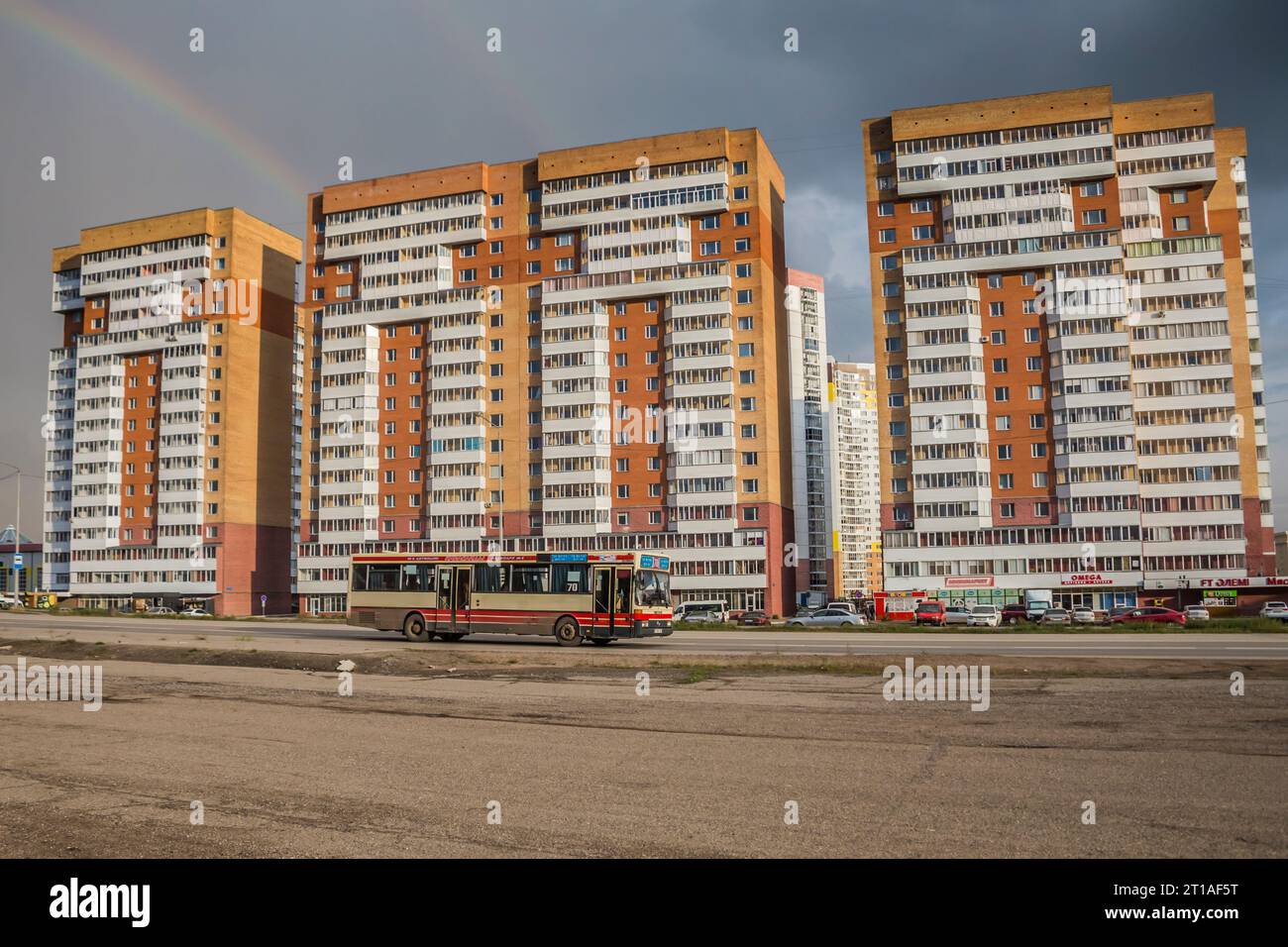 21.09.2023. Kazakhstan, Karaganda. Mercedes O407 on urban line. Stock Photo