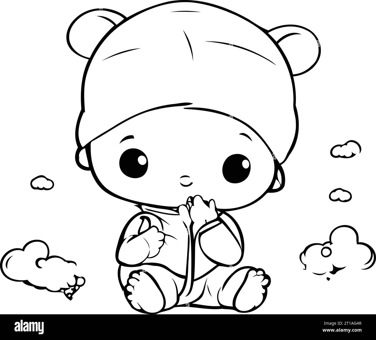 Cute little baby bear in a hat. Vector illustration for coloring book