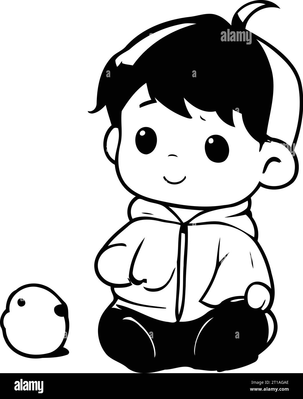 Cute little boy sitting on the floor and playing with an apple Stock