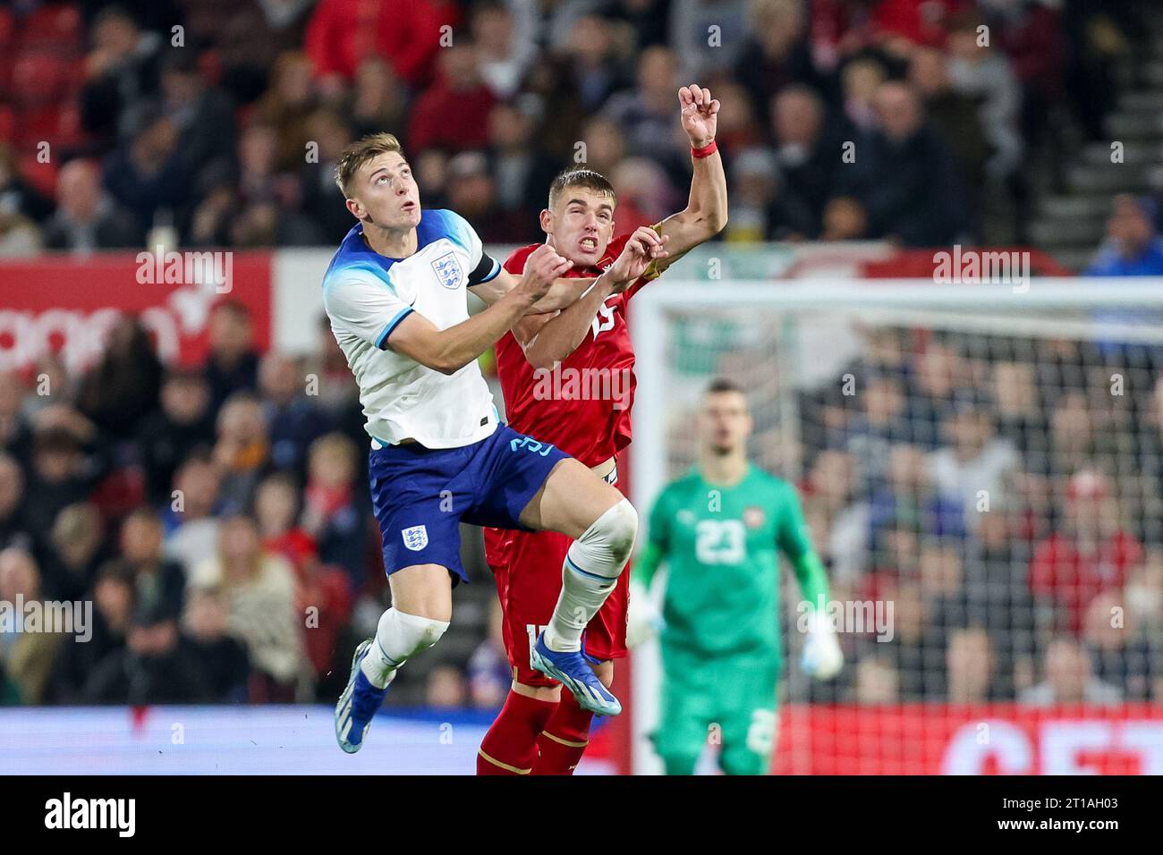 Stuart Delap Nottingham, UK. 12th Oct, 2023. England's Liam Delap & Serbia's Luka ...
