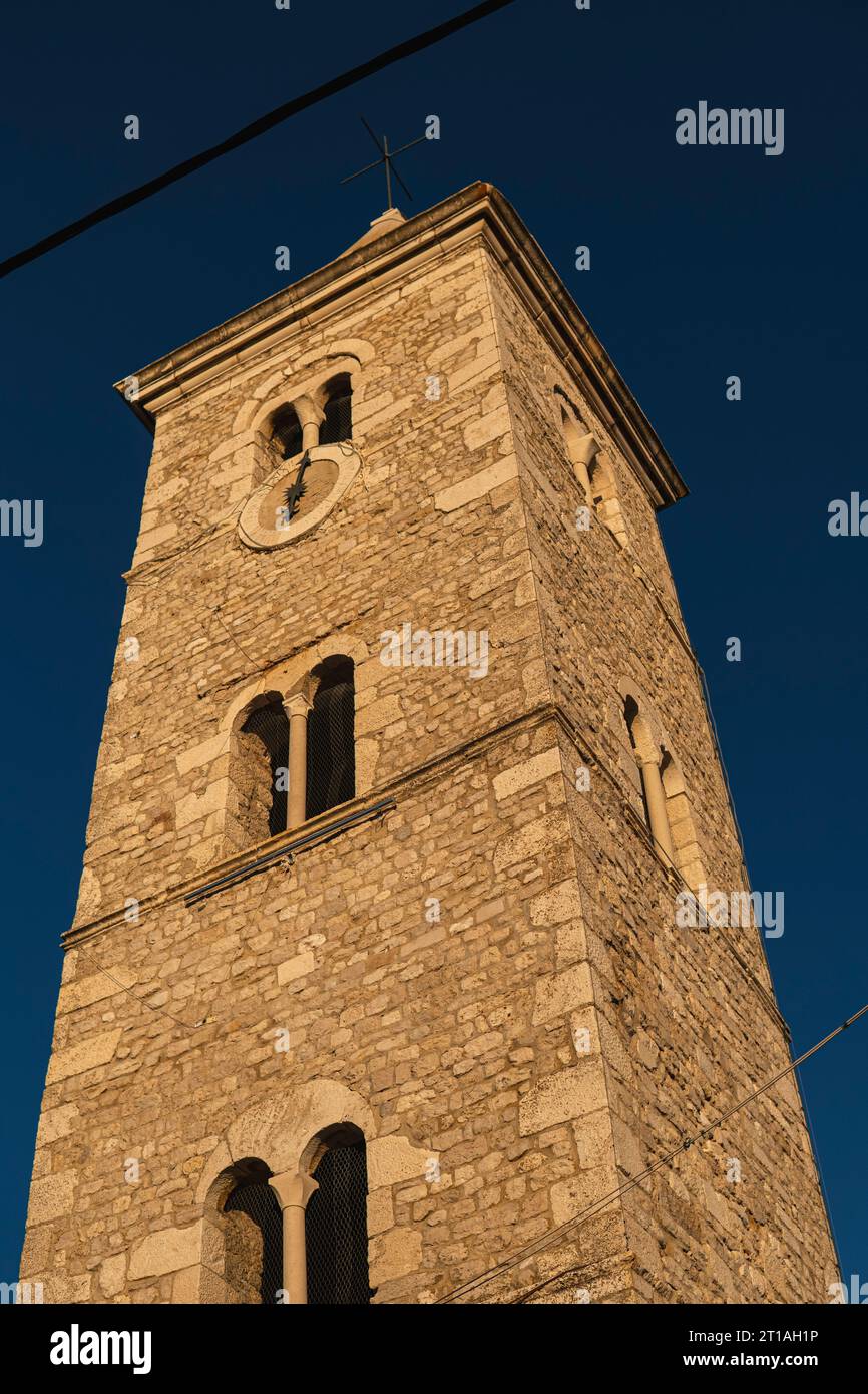 Bell tower of St Anselm church in the city of Nin in Croatia Stock Photo