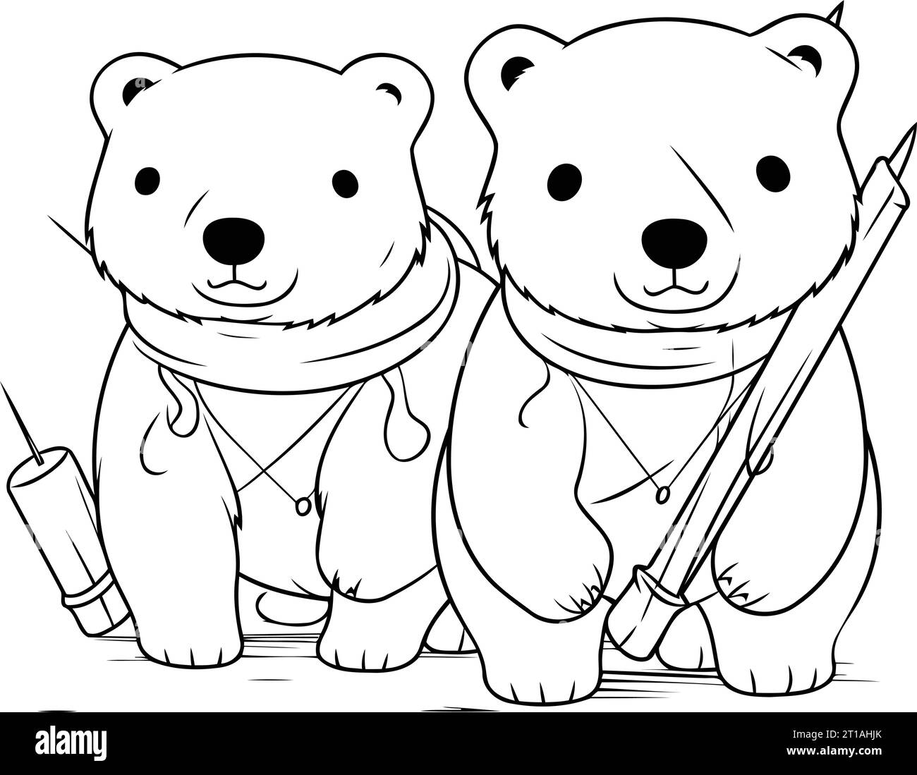 Polar bears with syringe and vaccine. Hand drawn vector illustration. Stock Vector