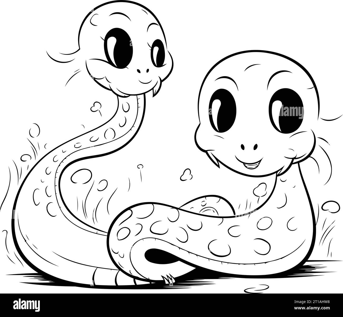 Black and white vector illustration of a snake and a cobra. Stock Vector