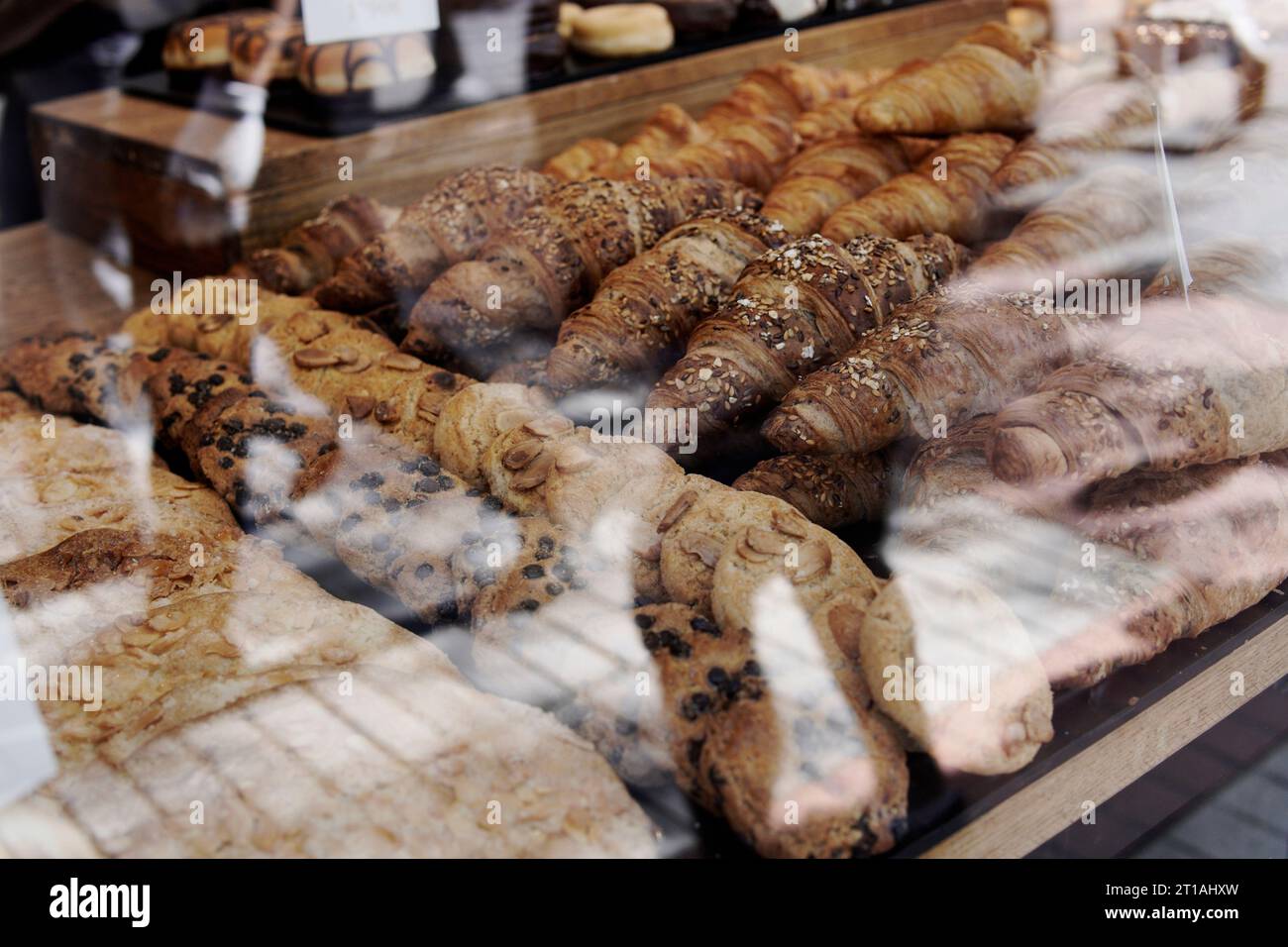 pastries placed in a store display case Stock Photo