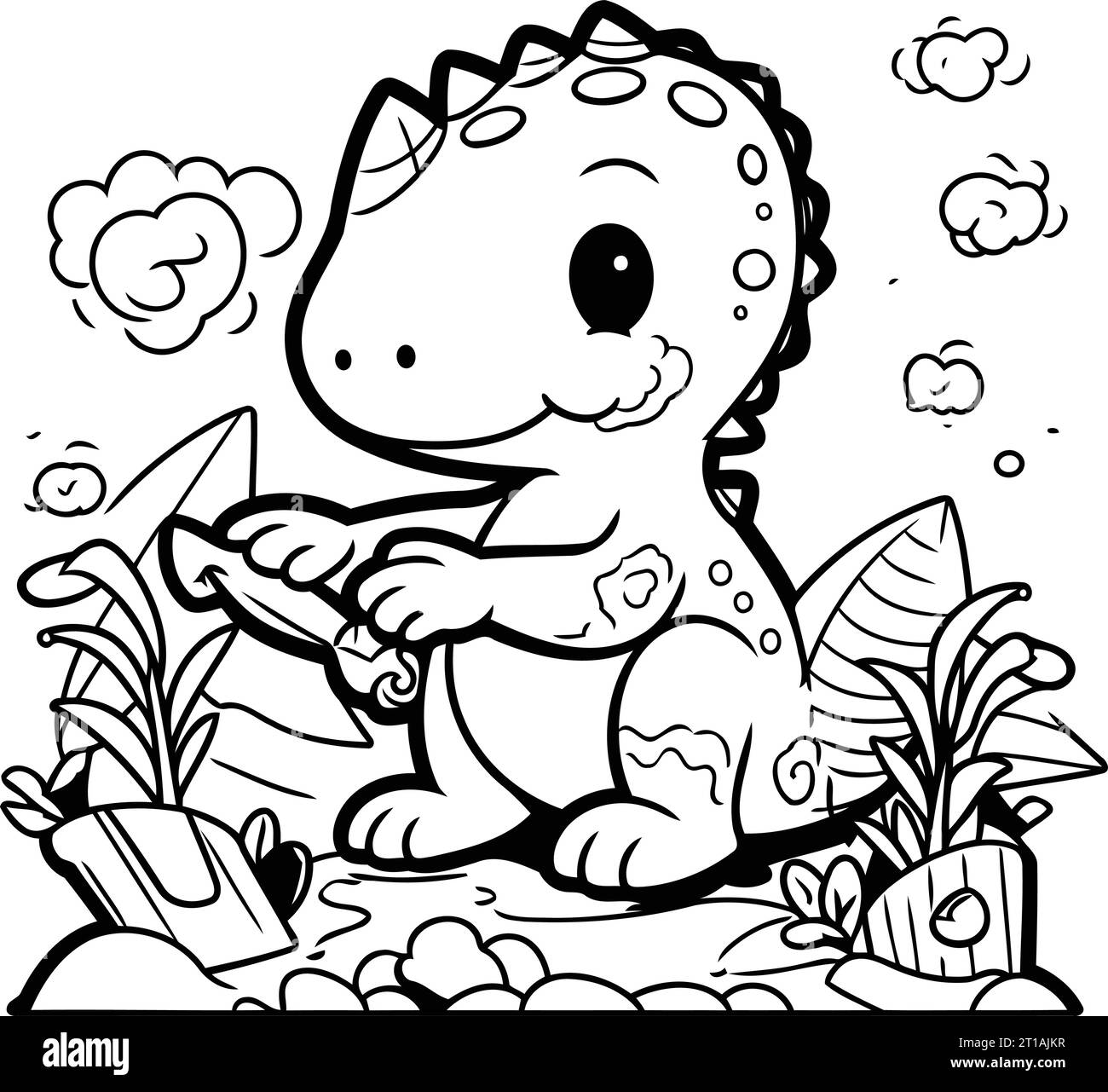 Coloring Page Outline Of a Cute Dinosaur Vector Illustration Stock ...