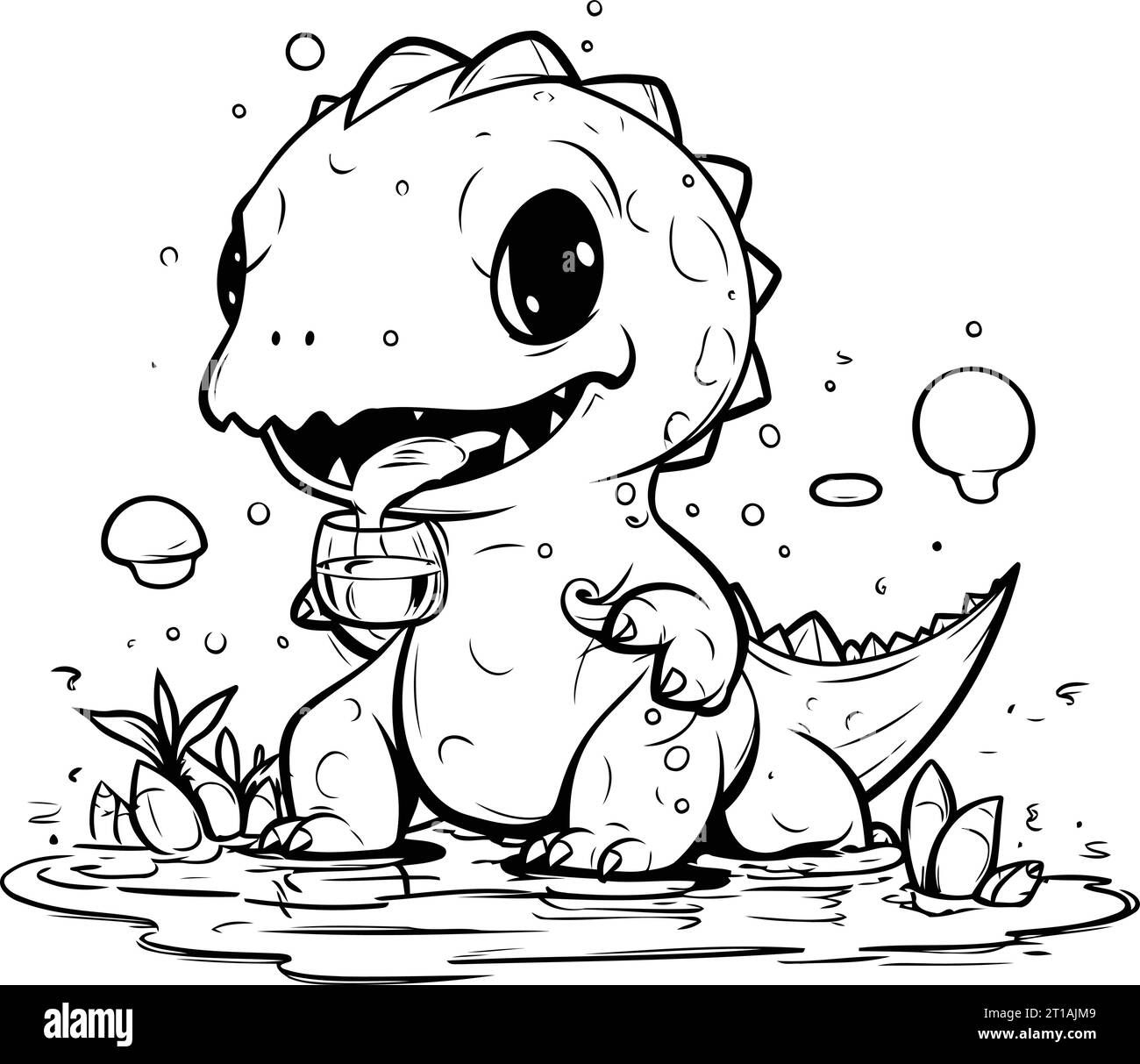 Cute dinosaur drinking juice. Coloring book for kids. Vector ...