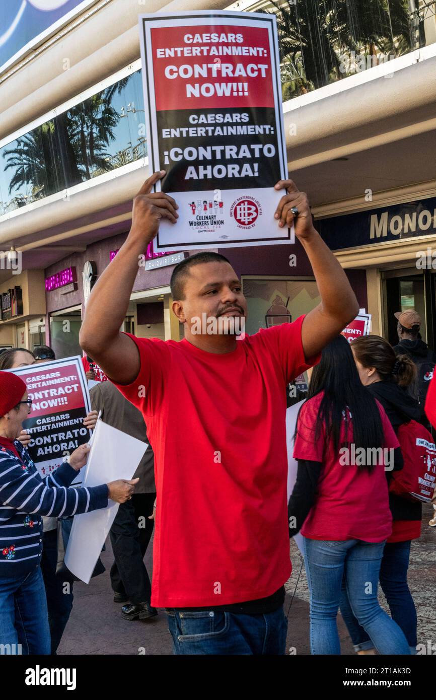 LAS VEGAS, NV October 12 Culinary Union workers picket on the Las