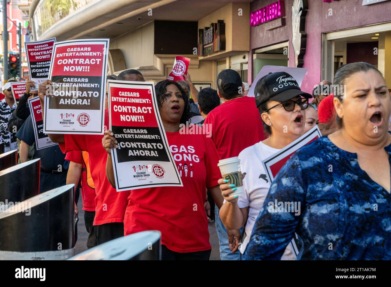 LAS VEGAS, NV October 12 Culinary Union workers picket on the Las