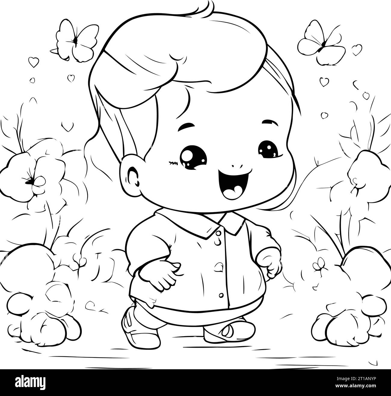 Coloring Page Outline Of a Cute Little Boy Vector Illustration Stock ...