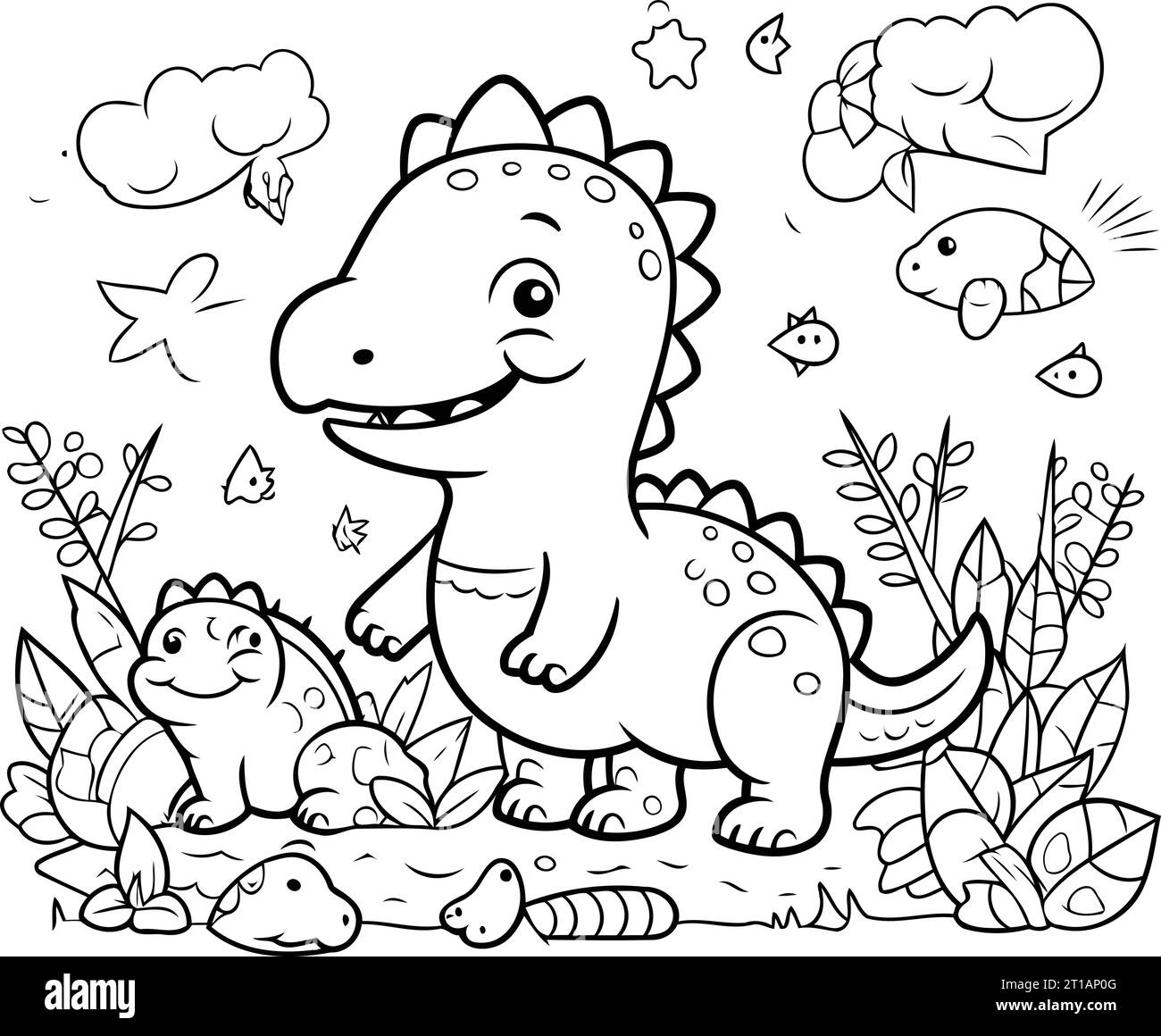 Coloring book for children. dinosaur in the forest. Vector illustration ...