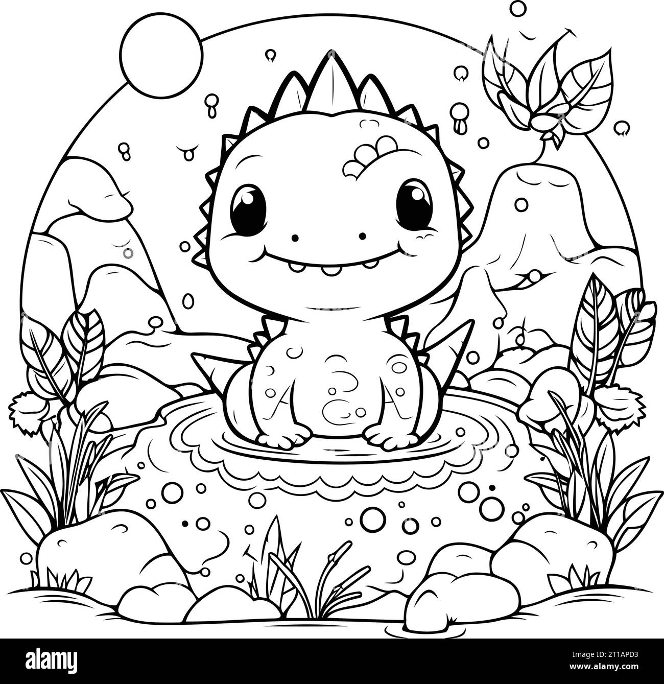 cute little dinosaur in the garden coloring page vector illustration graphic design Stock Vector ...