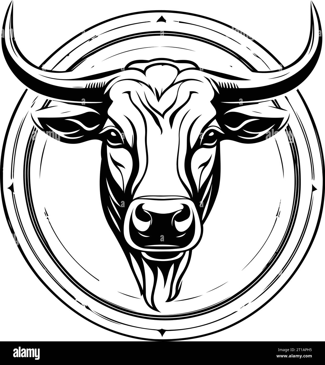 Bull head in a circle on a white background. Vector illustration Stock ...