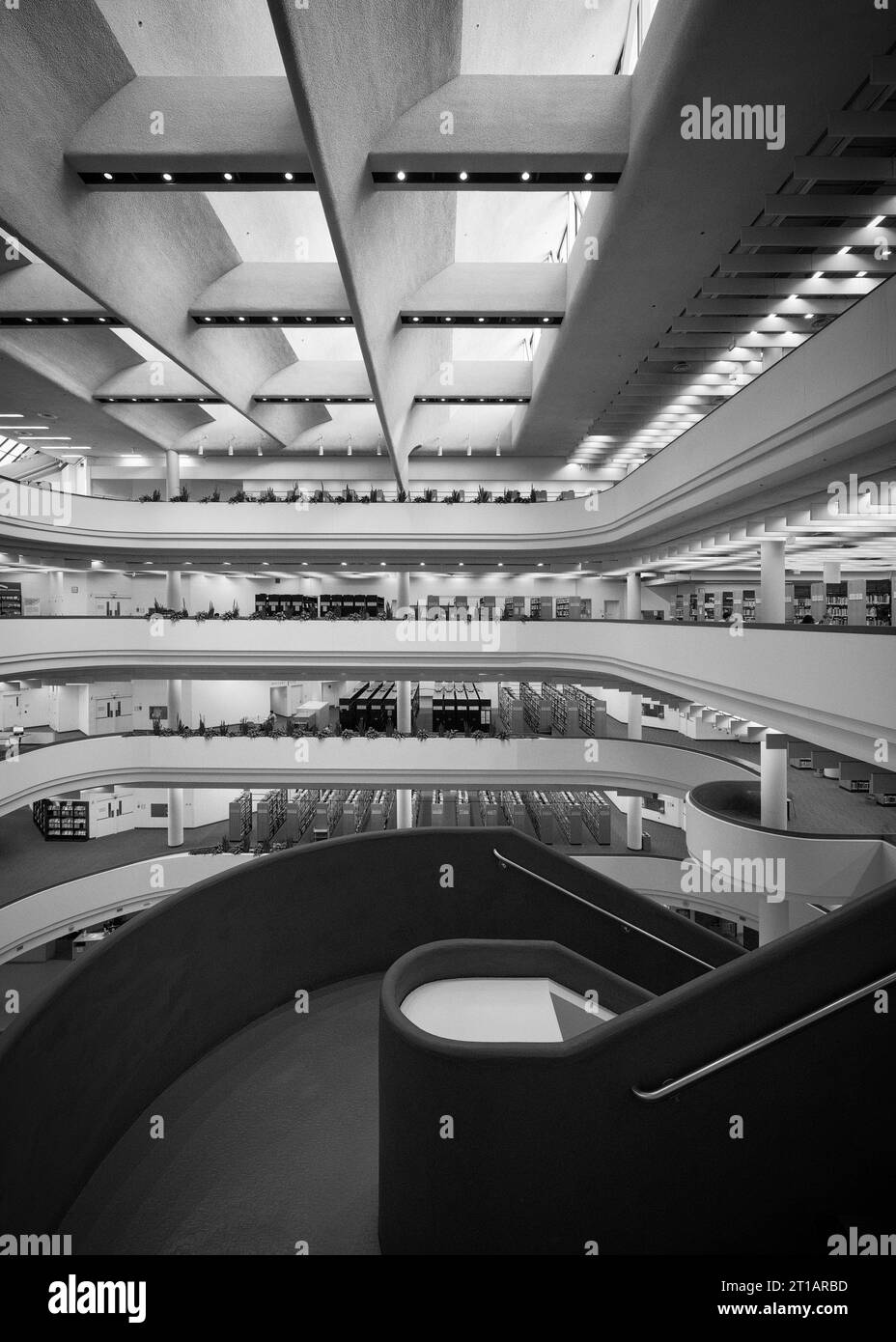 Interior of the Toronto Public Library at 789 Yonge Street in Toronto, Ontario in black and white Stock Photo