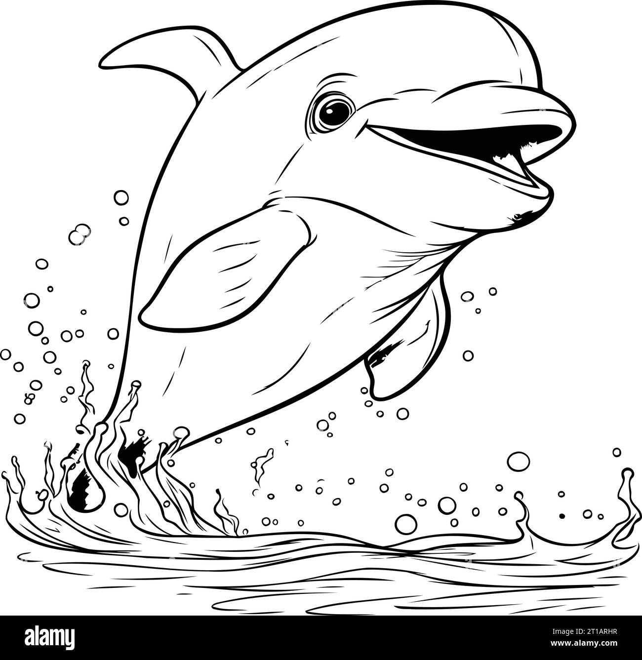 Dolphin Jumping Out Of The Water Vector Illustration Black And White