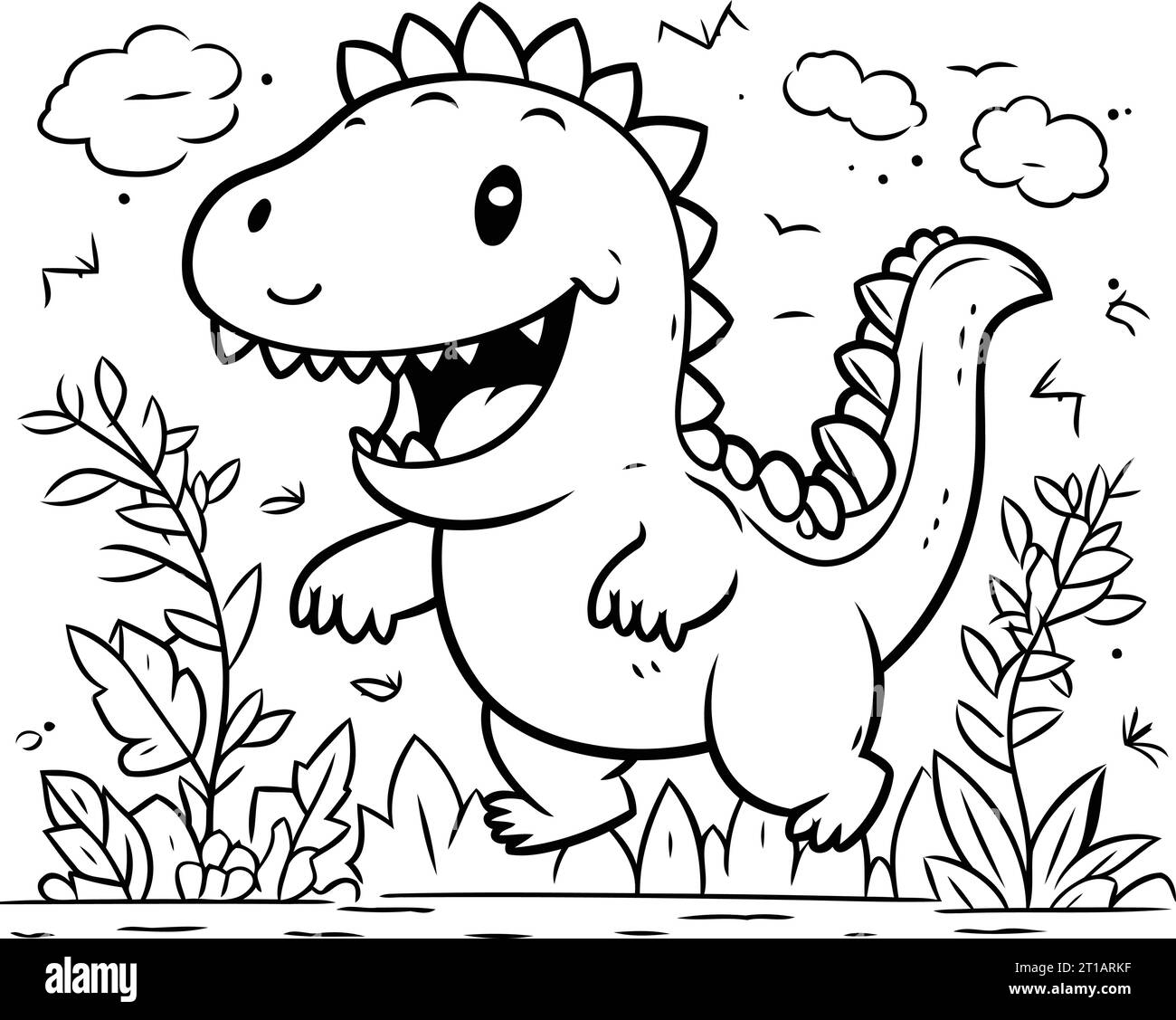 Dinosaur in the garden. Vector illustration. Coloring book for children ...