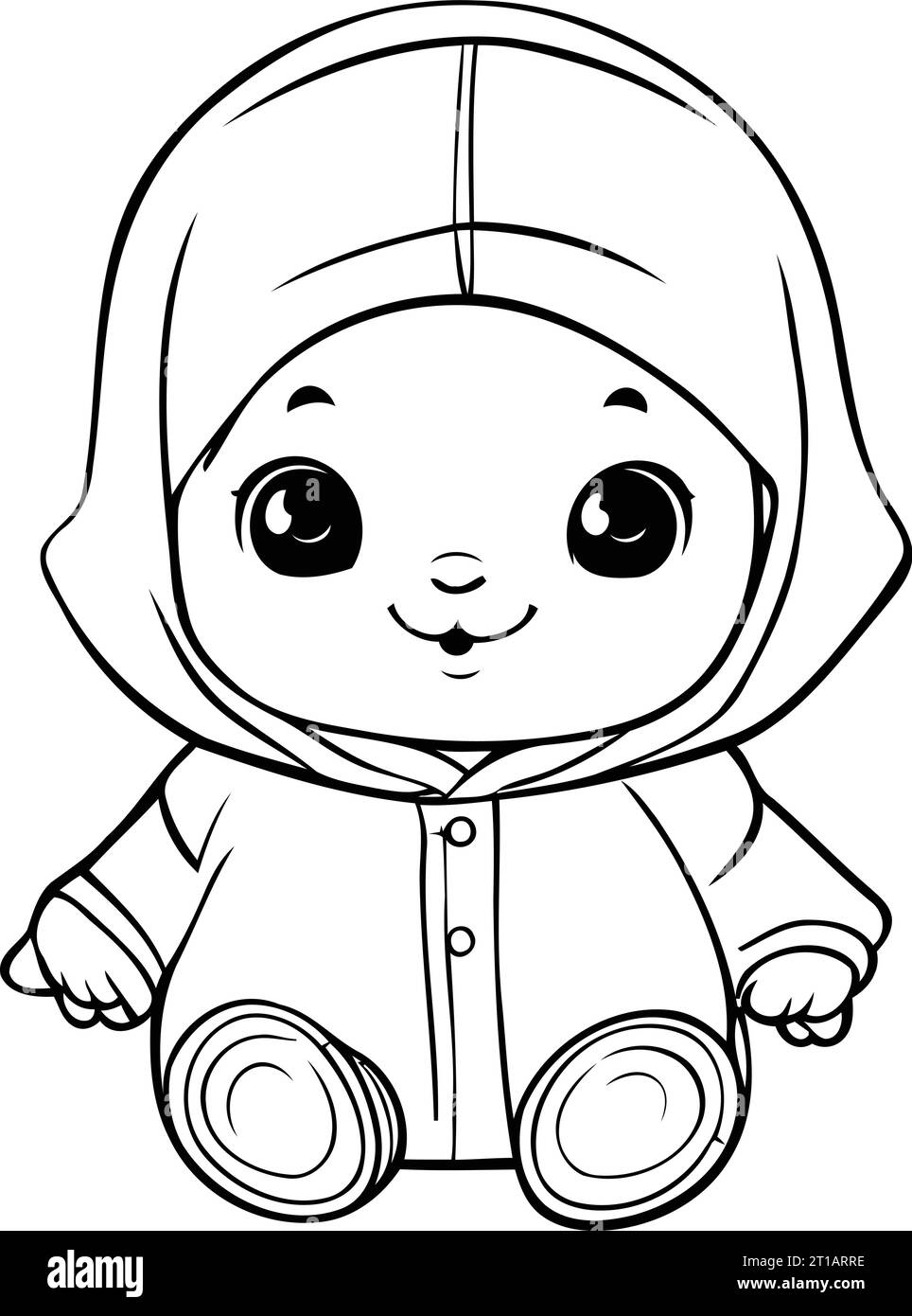 Cute cartoon baby in a raincoat. Vector illustration for coloring book